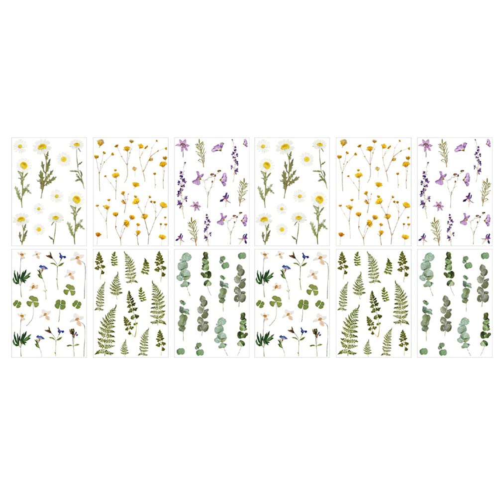 EXCEART 12pcs Floral & Plant Washi Stickers - Self-Adhesive Scrapbooking Stickers for Planner, DIY Album, Calendar - Green Leaves Decorative Labels for Kids Arts & Crafts | Perfect for Journaling, Bullet Journals, Gift Wrapping