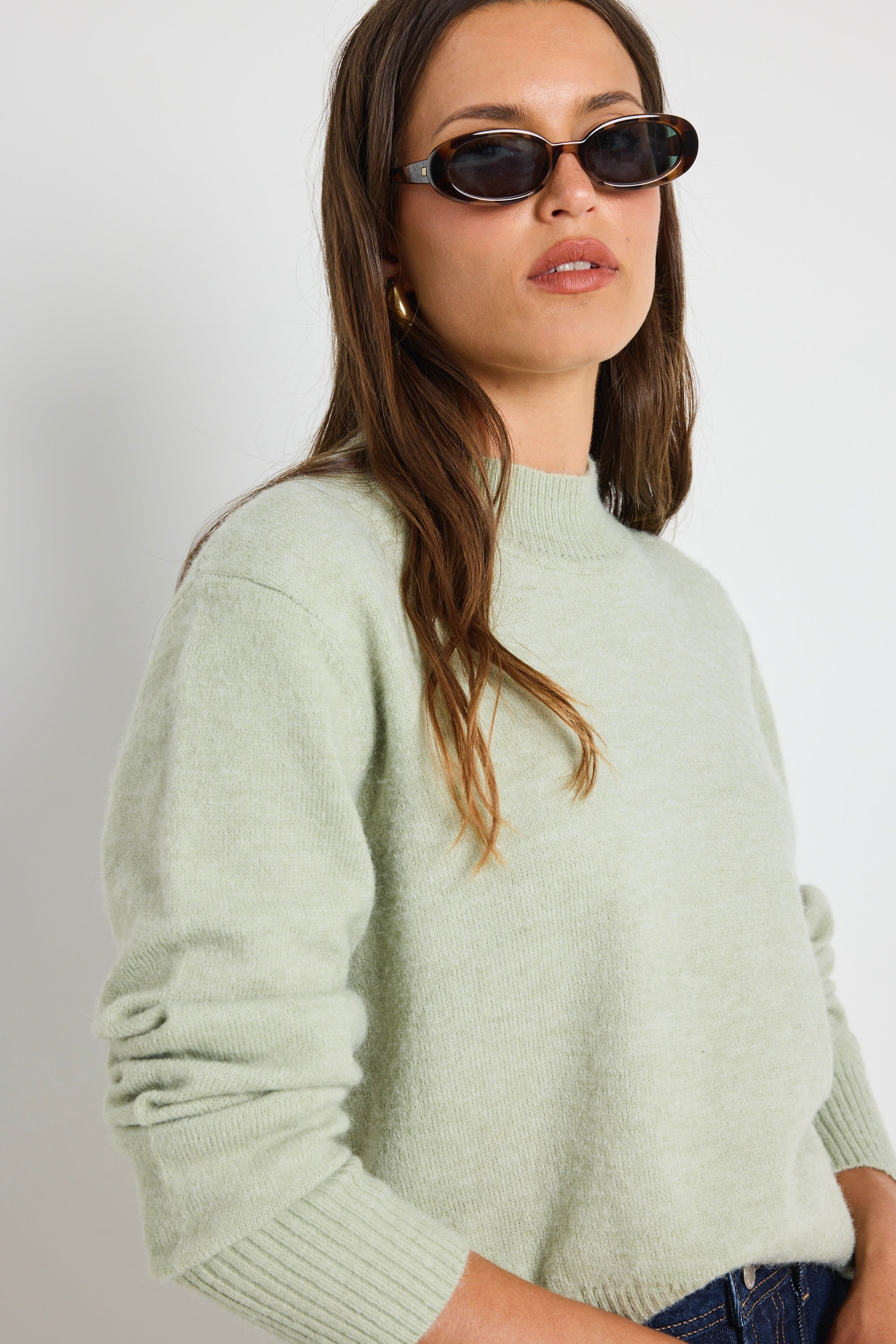Cloud Sage Funnel Neck Knit Jumper for Women - Soft Chunky Sweater Winter Pullover | Cozy Casual Outfit for Office, Date Night & Fall Fashion
