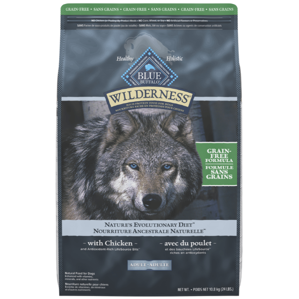 BLUE Wilderness Grain Free Chicken Recipe Dry Dog Food - 24lb Bag for Adult Dogs - High Protein Natural Dog Food for Active Pets - Perfect for Hiking, Camping & Outdoor Adventures