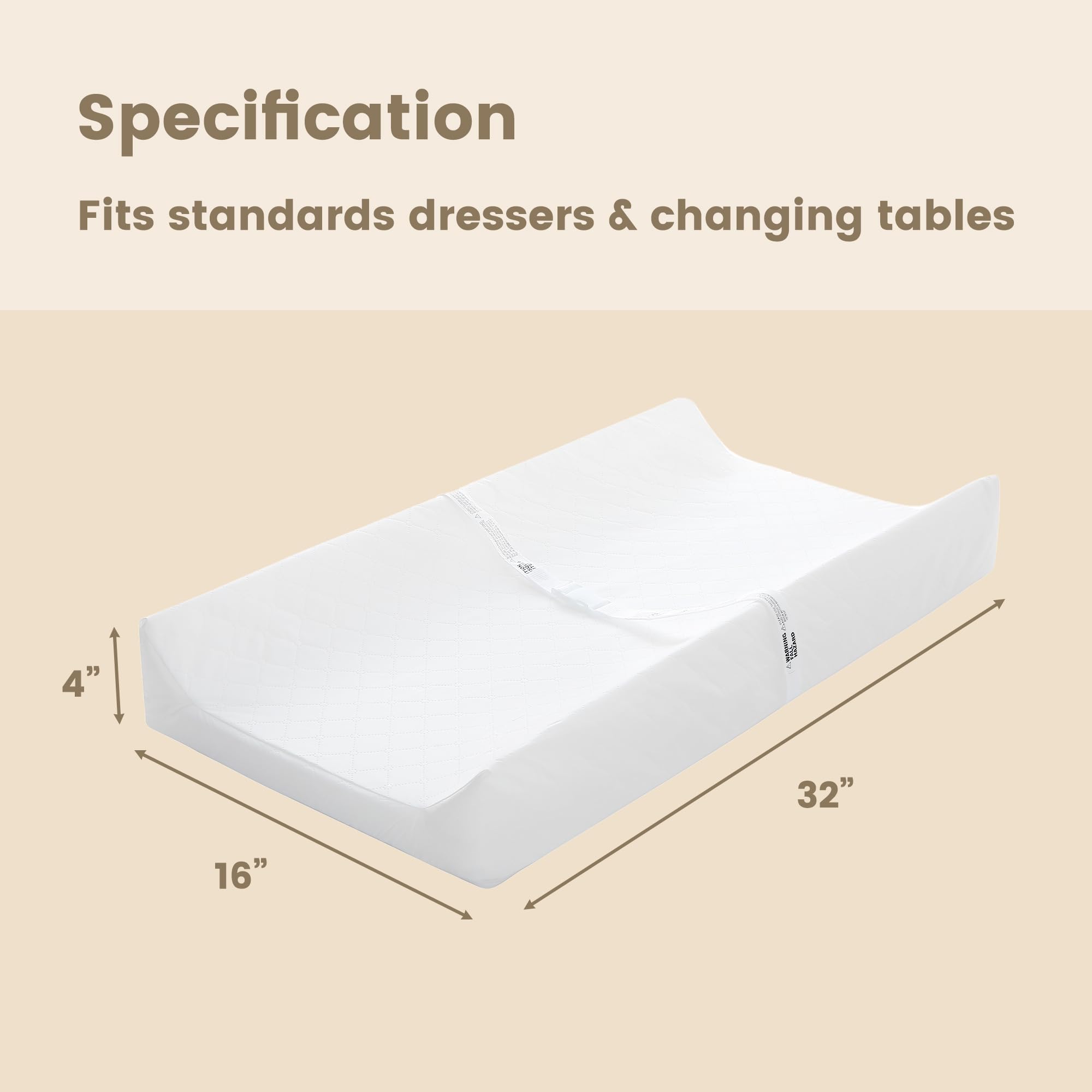 Waterproof Baby Changing Pad with Washable Cover - Hypoallergenic Contour Diaper Changing Mat for Nursery, Dresser Top & Travel | Portable for Home, Daycare & On-the-Go Parents
