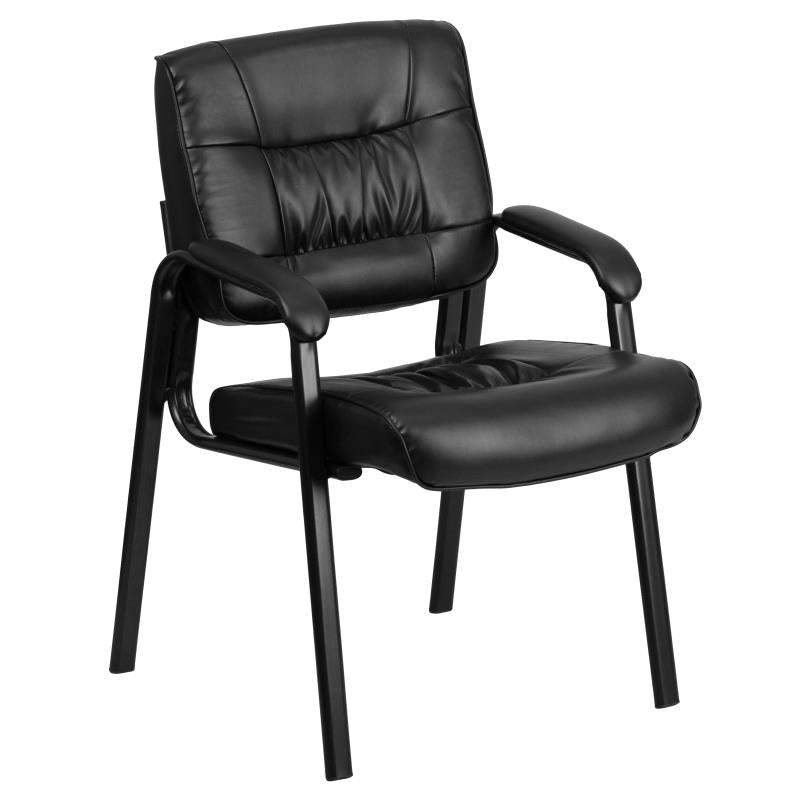 Premium FLASH Haeger Leather Executive Office Chair - Black Metal Frame Reception Seating for Professional Workspaces & Conference Rooms