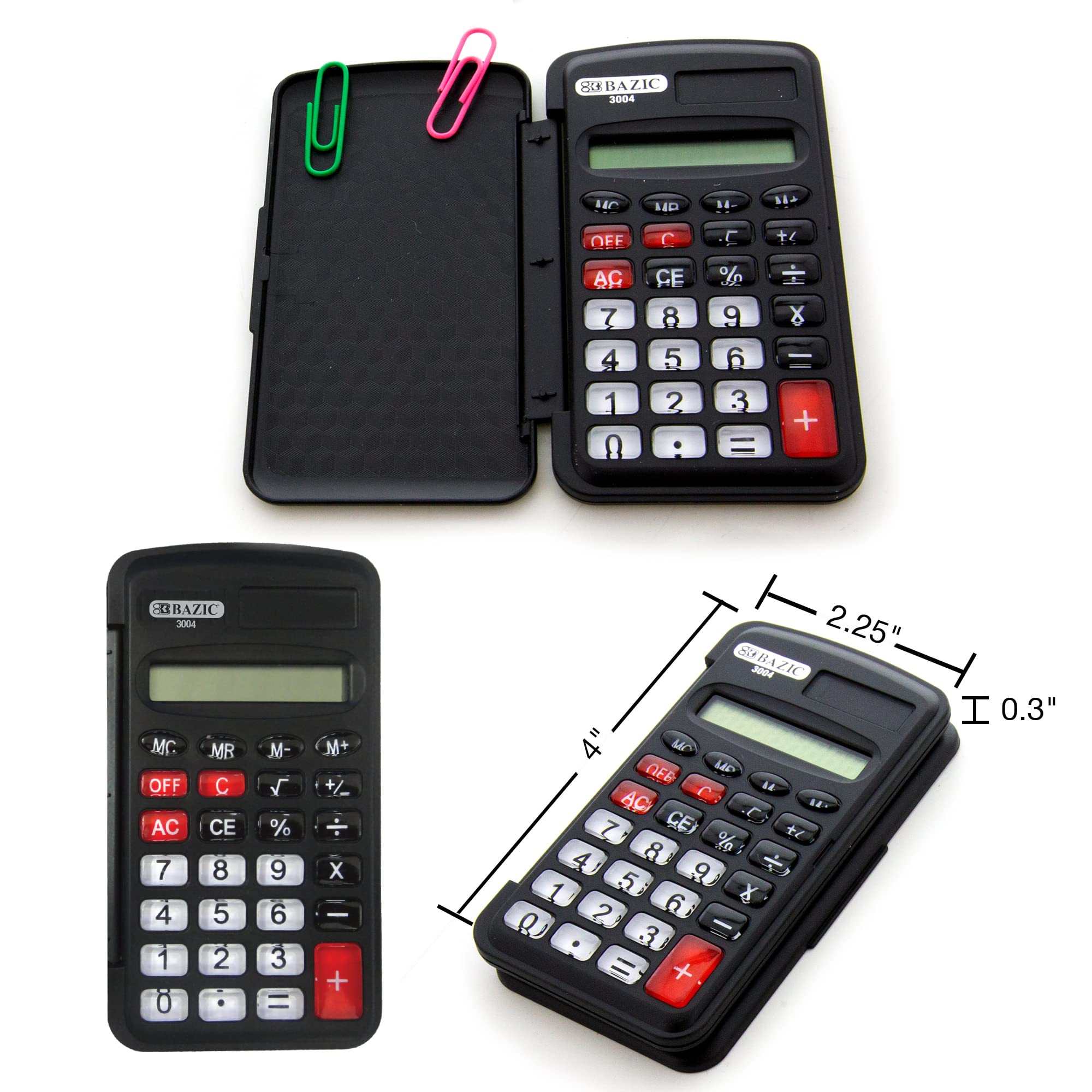BAZIC 8-Digit Pocket Calculator with Flip Cover & LCD Display - Compact Standard Function Calculator for School, Office, Business, Finance - Bulk 144-Pack (Black) - Perfect for Accounting, Budgeting, and Everyday Math Calculations