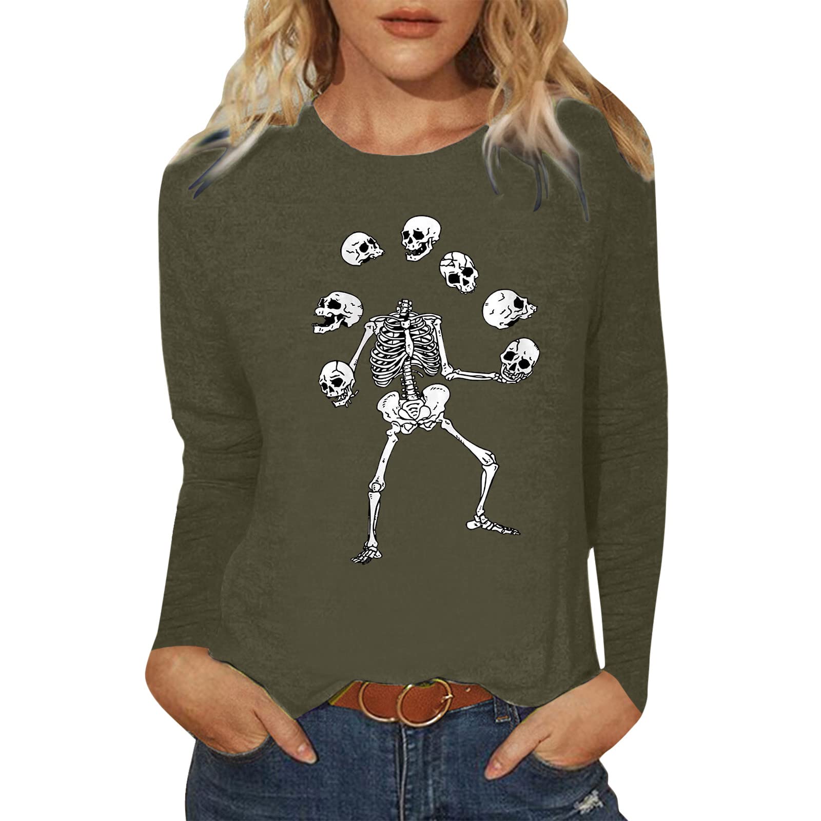 Women's Casual Long Sleeve Printed T-Shirt - Round Neck Loose Fit Tunic Top for Everyday Wear | Perfect for Work, Weekend Outfits & Layering
