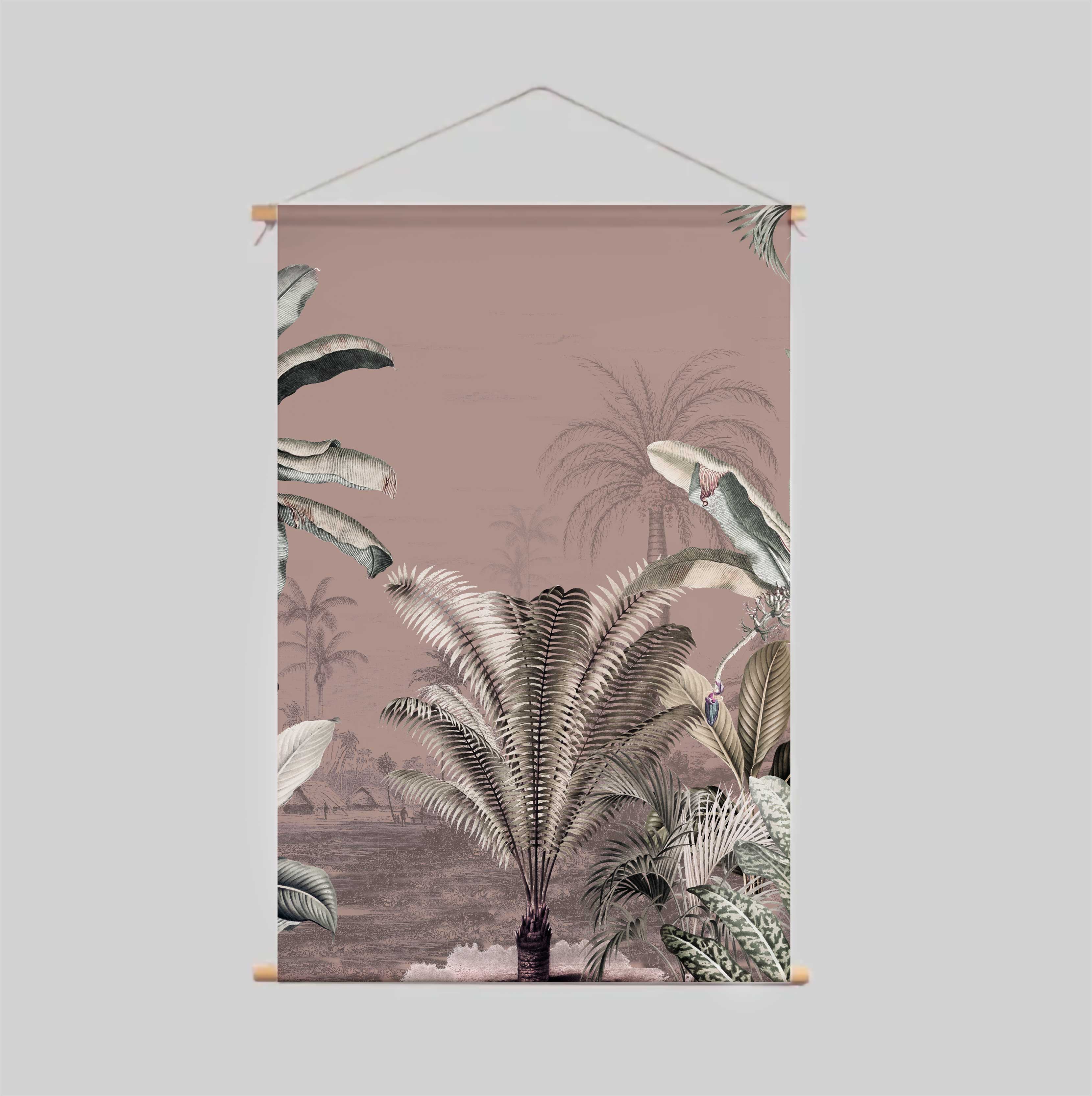 Dreamy Jungle Dark Blush Textile Poster - Tropical Wall Art for Bedroom, Living Room & Office Decor