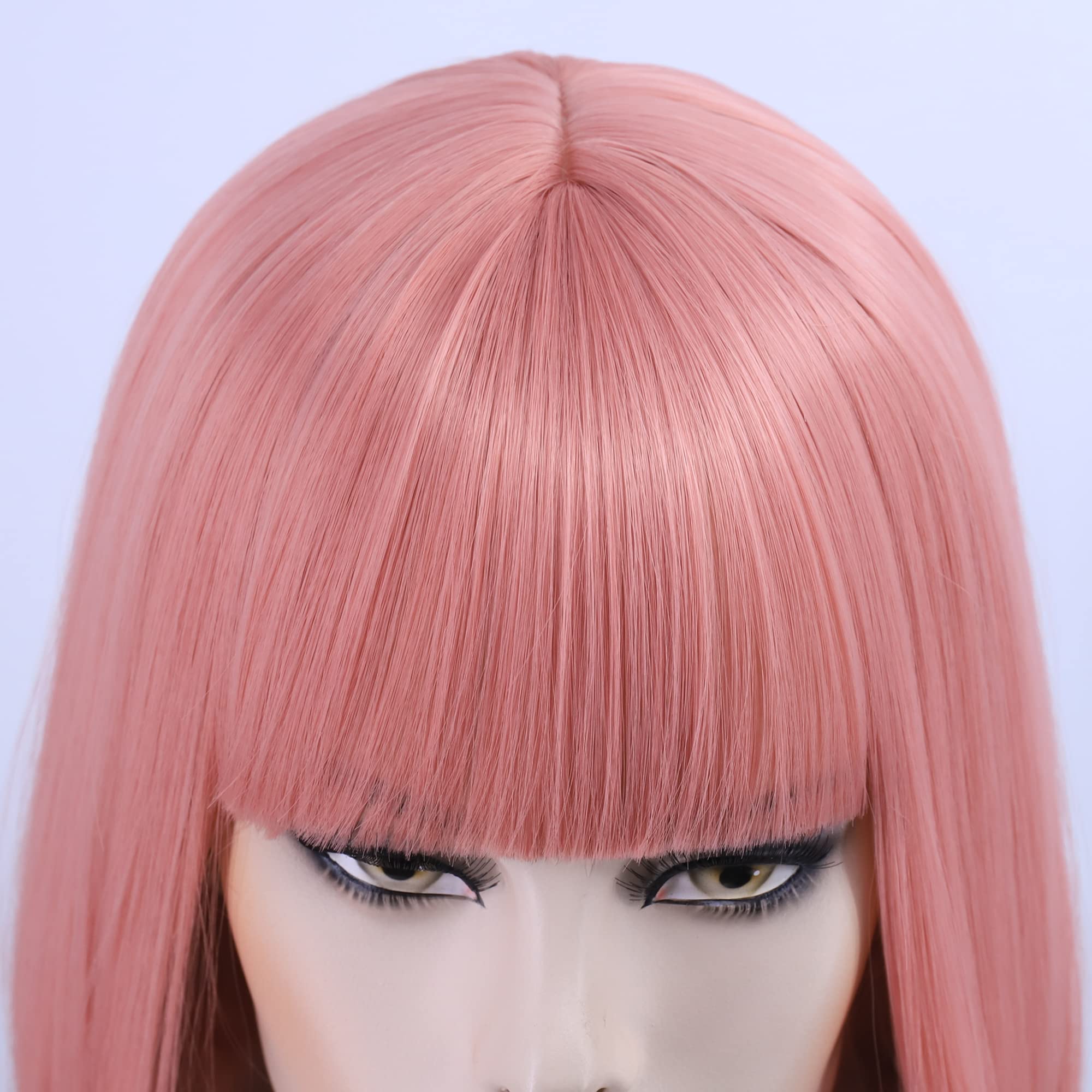 Short Straight Bob Pink Wig with Bangs for Women - Natural Synthetic Hair Wig for Daily Wear, Party, Halloween & Cosplay | Perfect for Costumes, Themed Events & Everyday Fashion