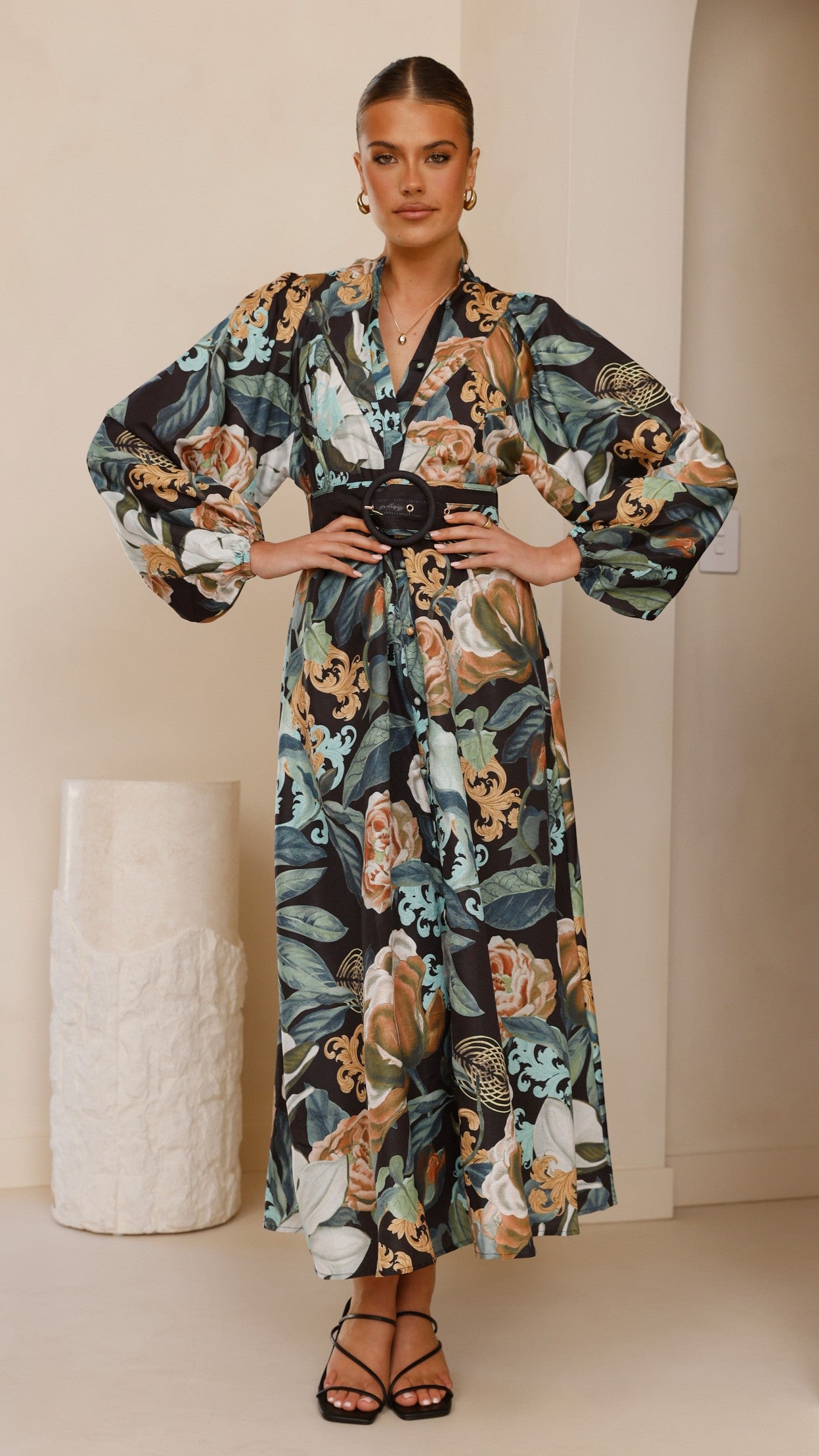 Carmal Long Sleeve Maxi Dress - Donatella Noir - Elegant Flowy Women's Evening Gown for Parties, Weddings & Special Occasions