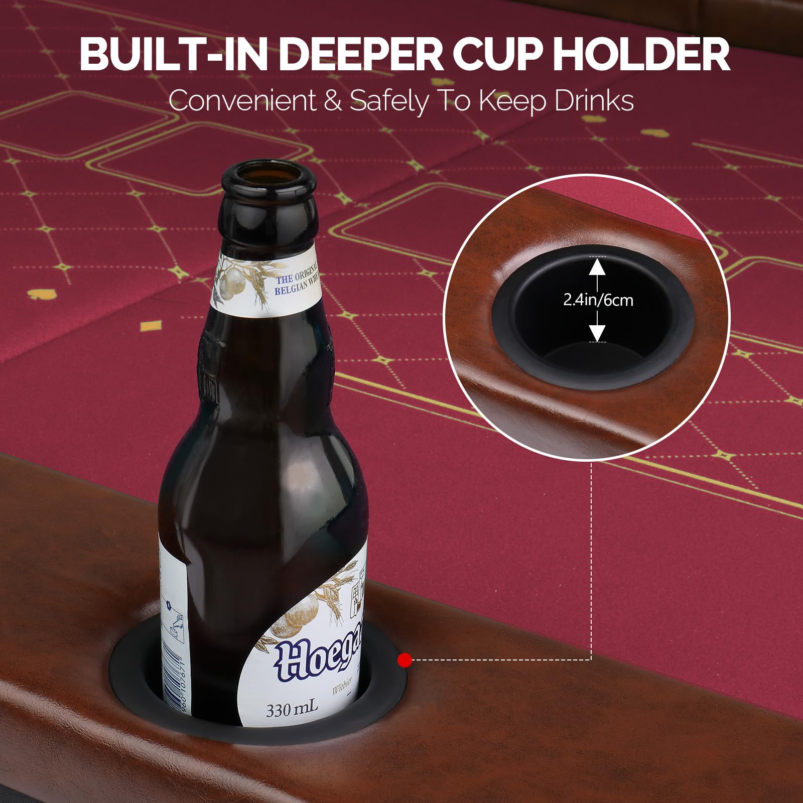 PEXMOR 10 Player Foldable Poker Table with Stainless Steel Cup Holders - Casino Grade Felt & Water Resistant Cushioned Rail - Texas Holdem Blackjack Game Table for Home Casino Nights & Poker Parties (Fully Assembled)