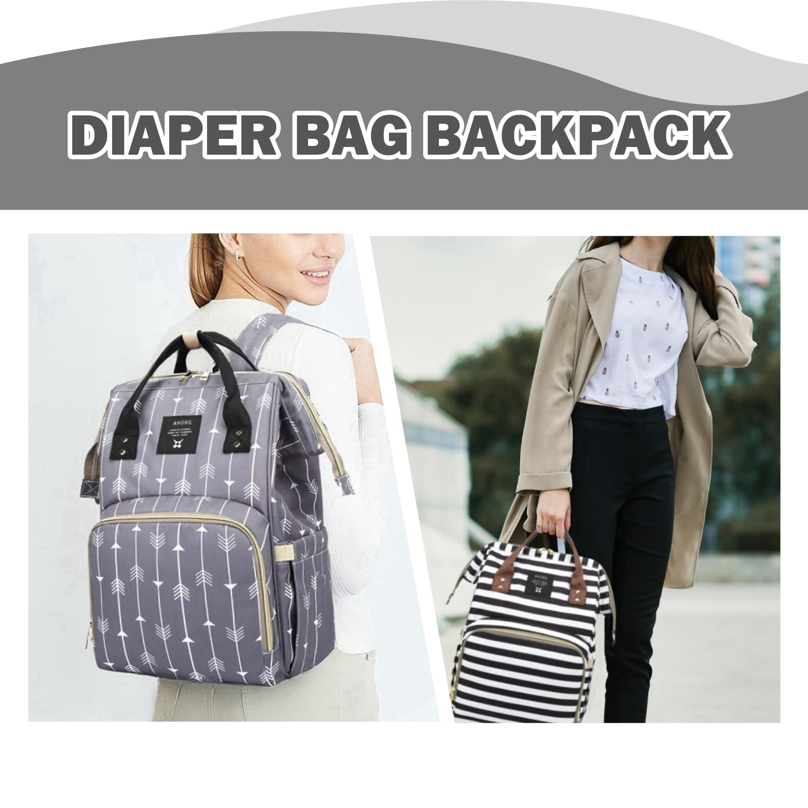 **Armbq Striped Diaper Backpack - Waterproof Multifunctional Baby Bag for Moms, Travel Essentials & Daily Use | Perfect for Daycare, Outings & Family Trips**