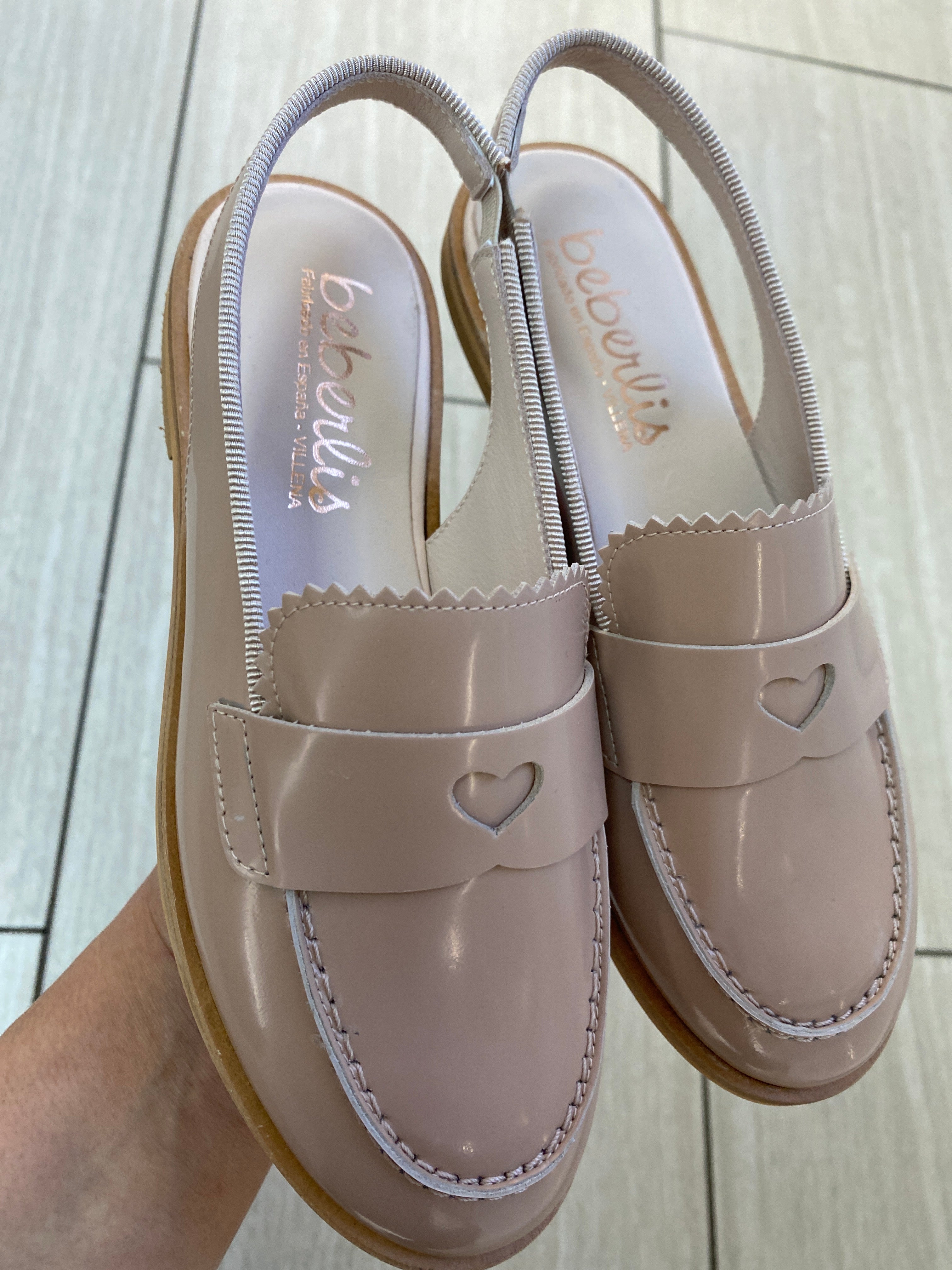 Beberlis Nude Patent Leather Heart Slingback Heels - Elegant Women's Dress Shoes for Weddings, Parties & Special Occasions