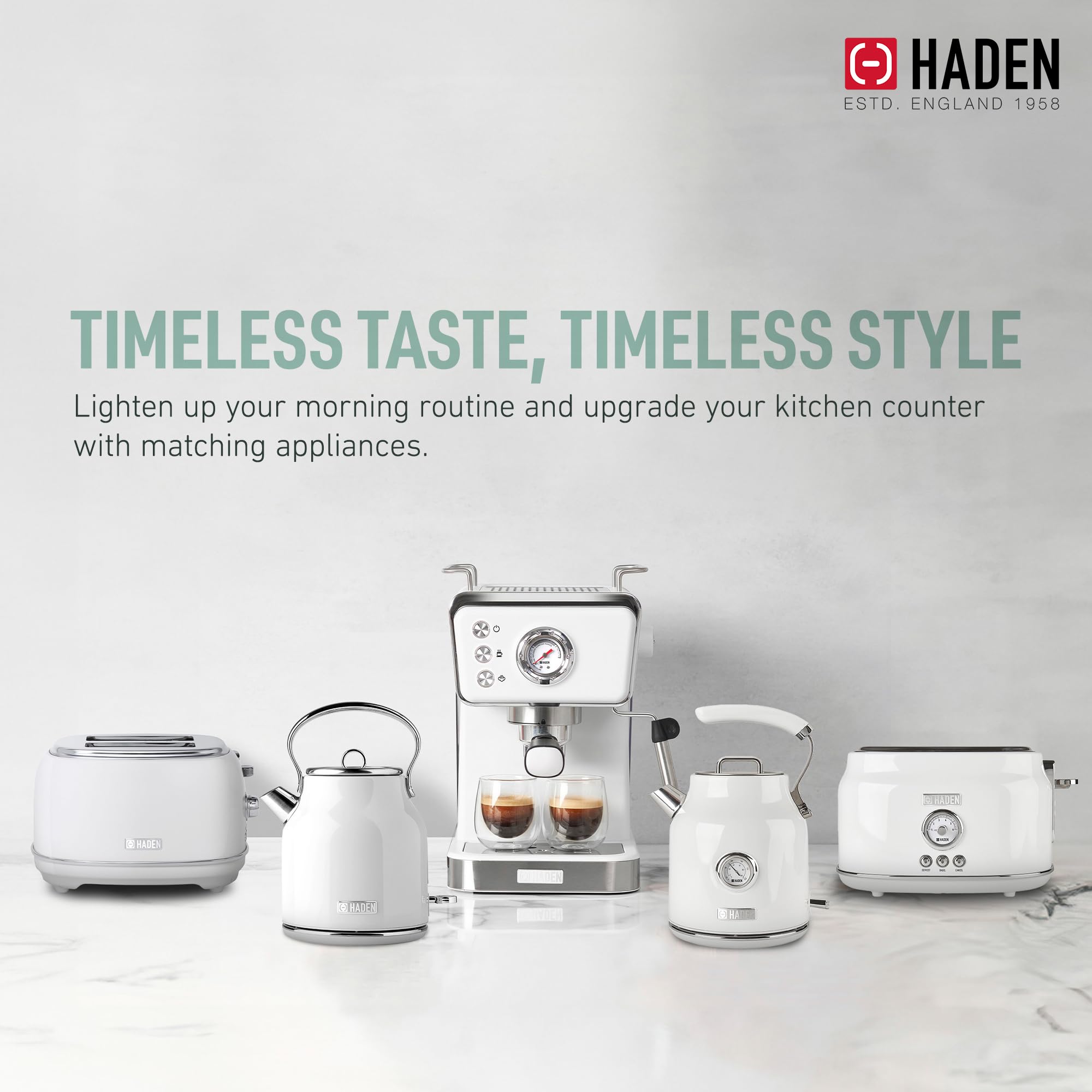 HADEN Barista Brew Espresso Coffee Machine - Stainless Steel Espresso Maker with Milk Frother, Steamer & 1.5L Water Tank, Ivory & Copper - Perfect for Home Baristas & Coffee Lovers