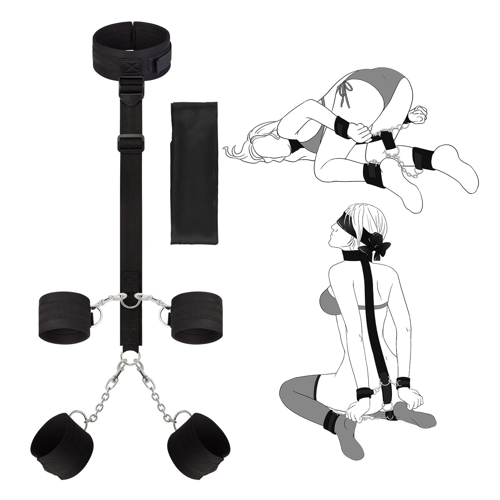 UTIMI Adjustable BDSM Bondage Kit for Couples - Neck to Wrist Restraints, Handcuffs, Ankle Cuffs & Blindfold for Sensual SM Play - Perfect for Spicing Up Your Bedroom & Exploring Kinky Fantasies