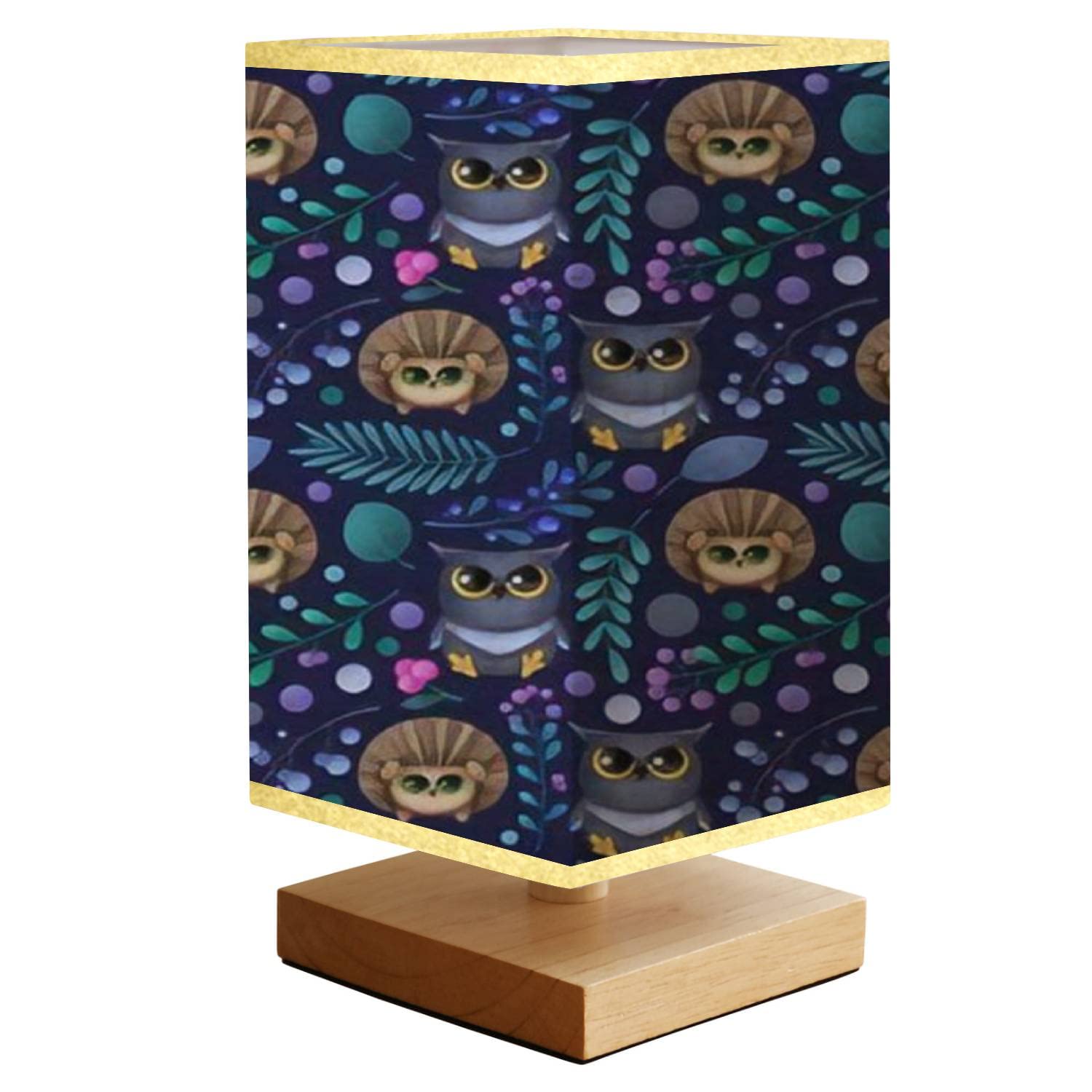 Remote Control Wooden Desk Lamp with 16 Color Changing LED & Cute Forest Animal Design - Square Fabric Shade Nightstand Lamp for Bedroom, College Dorm, Kids Room & Nursery (Perfect for Reading, Studying & Night Light)