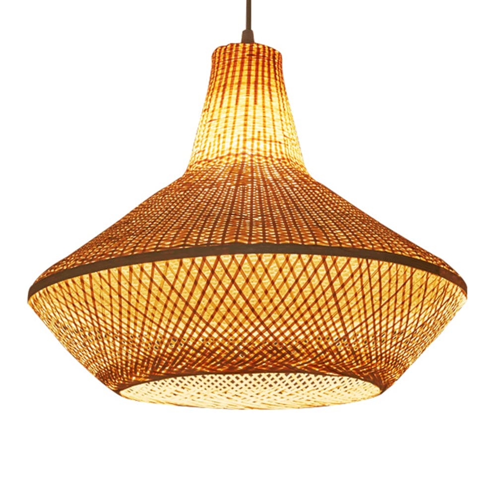 Bamboo Pendant Light - Handwoven Wicker Rattan Ceiling Lamp with Vintage Chinese Style, Irregular Hollow Design in Natural Beige | Perfect for Bedroom, Living Room, Dining Room & Boho Home Decor