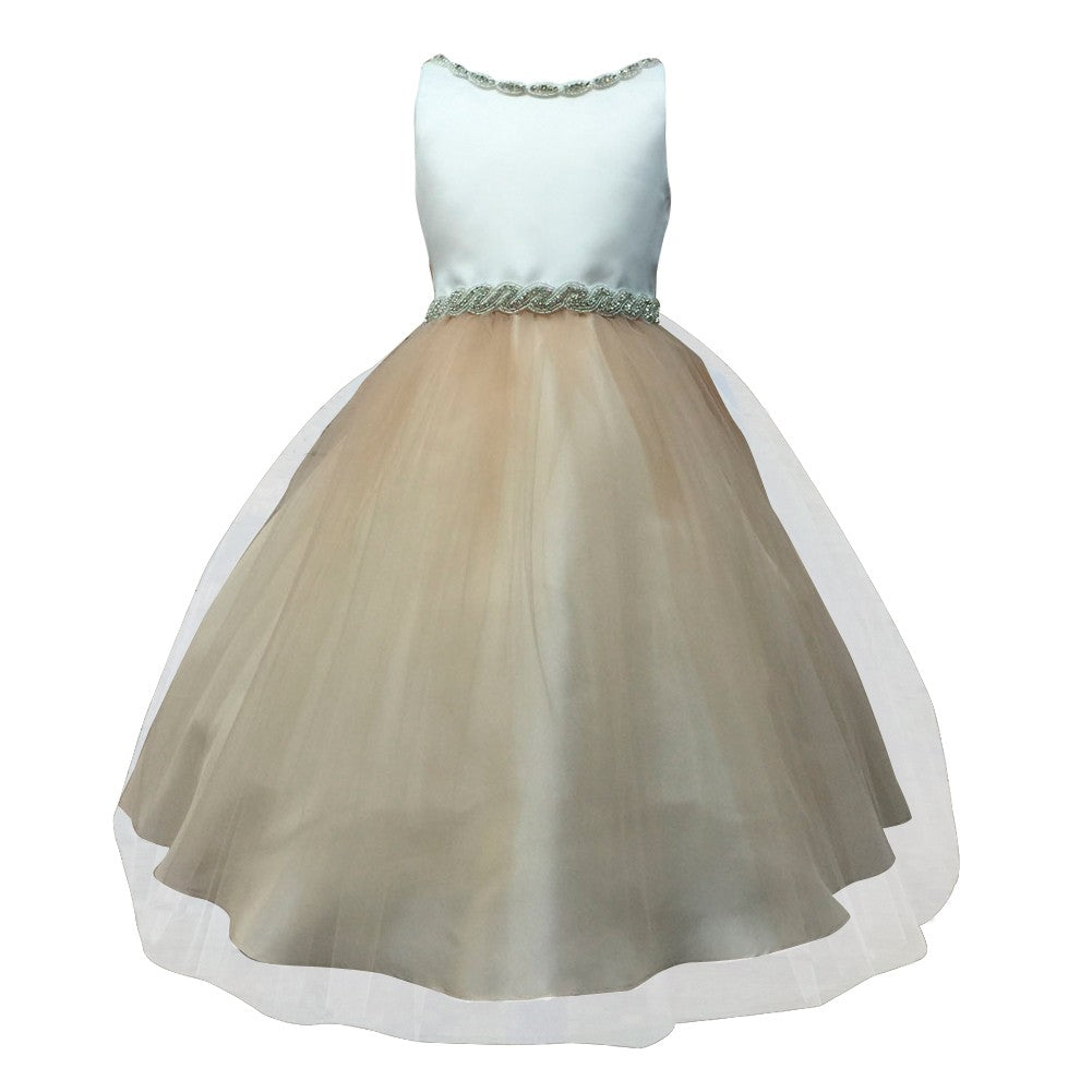 Champagne Rhinestone Accent Junior Bridesmaid Dress for Big Girls - Sizes 8-16 | Perfect for Weddings, Prom, and Formal Events