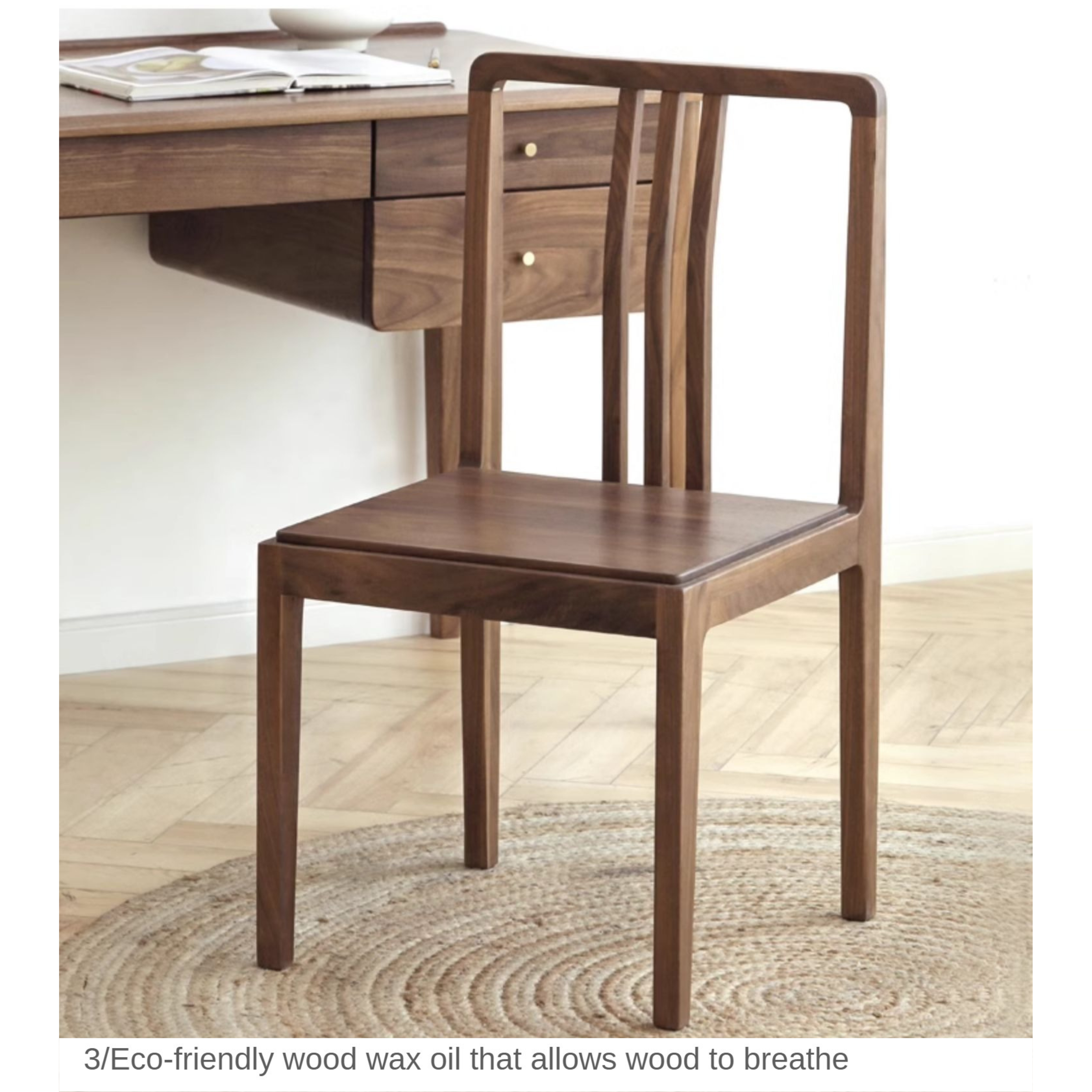 Premium Black Walnut Solid Wood Dining Chairs Set of 4 with Comfortable Backrest - Elegant Kitchen & Dining Room Furniture for Family Gatherings & Dinner Parties