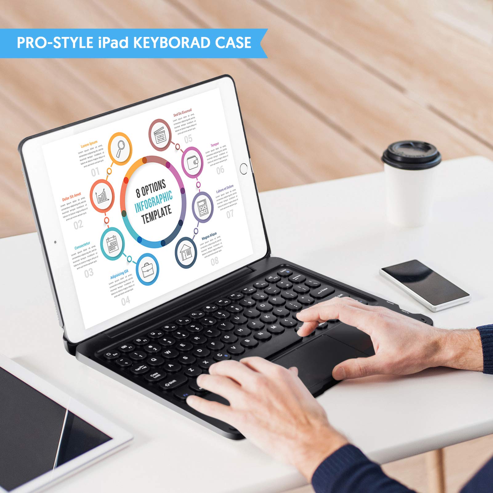 Premium Wireless Bluetooth Keyboard Case with Touchpad - Compatible with iPad 9th/8th/7th Gen, iPad Air 3rd & iPad Pro 10.5