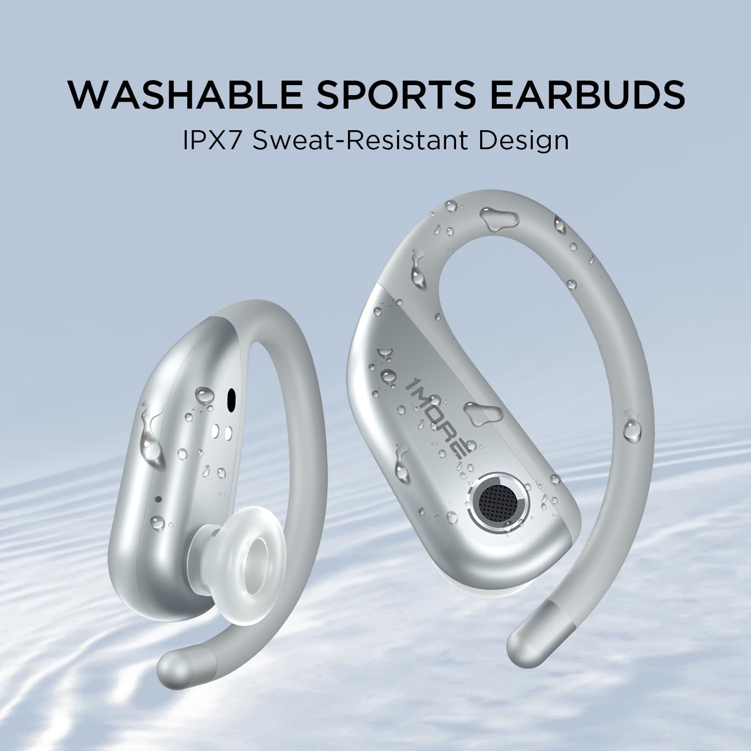 1MORE Fit Open Earbuds S50 - Wireless Bluetooth 5.3 Headphones with 4 Mics, IPX7 Waterproof, 38H Battery & Fast Charging, App EQ Control, Secure Earhook Design for Running, Workouts & Sports (Silver) | Perfect for Gym, Jogging & Outdoor Activities