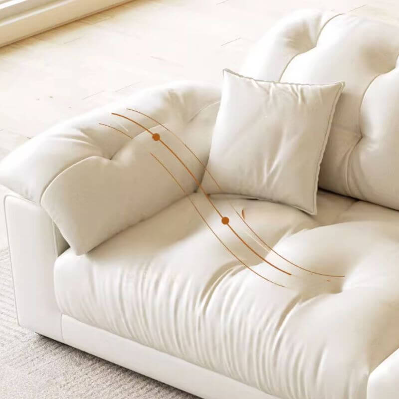 Comfortable White Standard Sofa with 3 Pillows - Modern Living Room Furniture for Relaxing & Entertaining