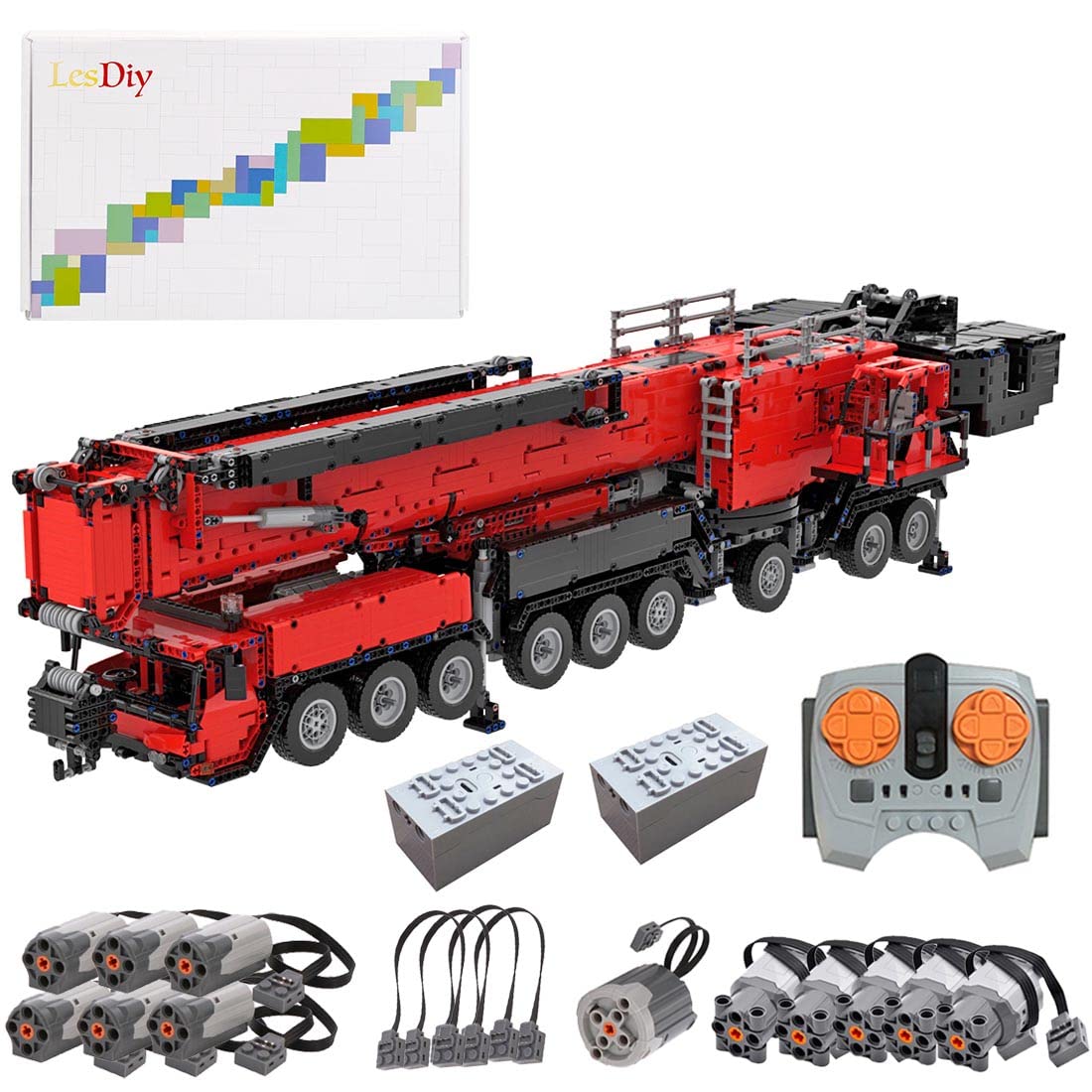 JoyMeet 1/20 Scale RC Crane Kit - 2.4G Remote Control Liebherr LTM1750-9.1 Engineering Truck Model with 12 Motors (7769+ PCS), Lego Technic Compatible - Red | Perfect for Construction Enthusiasts & STEM Learning Toys