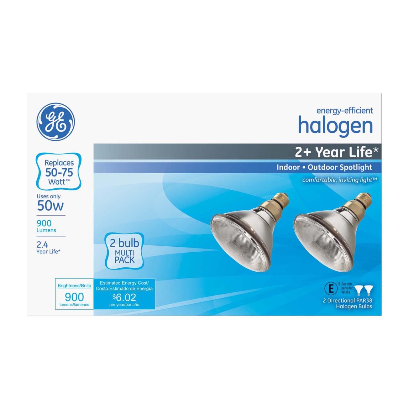 GE White Halogen Spotlight Bulb Floodlight 50W Medium Base (E26) 900 Lumens PAR38 - Bright Indoor/Outdoor Lighting for Homes, Gardens & Commercial Spaces