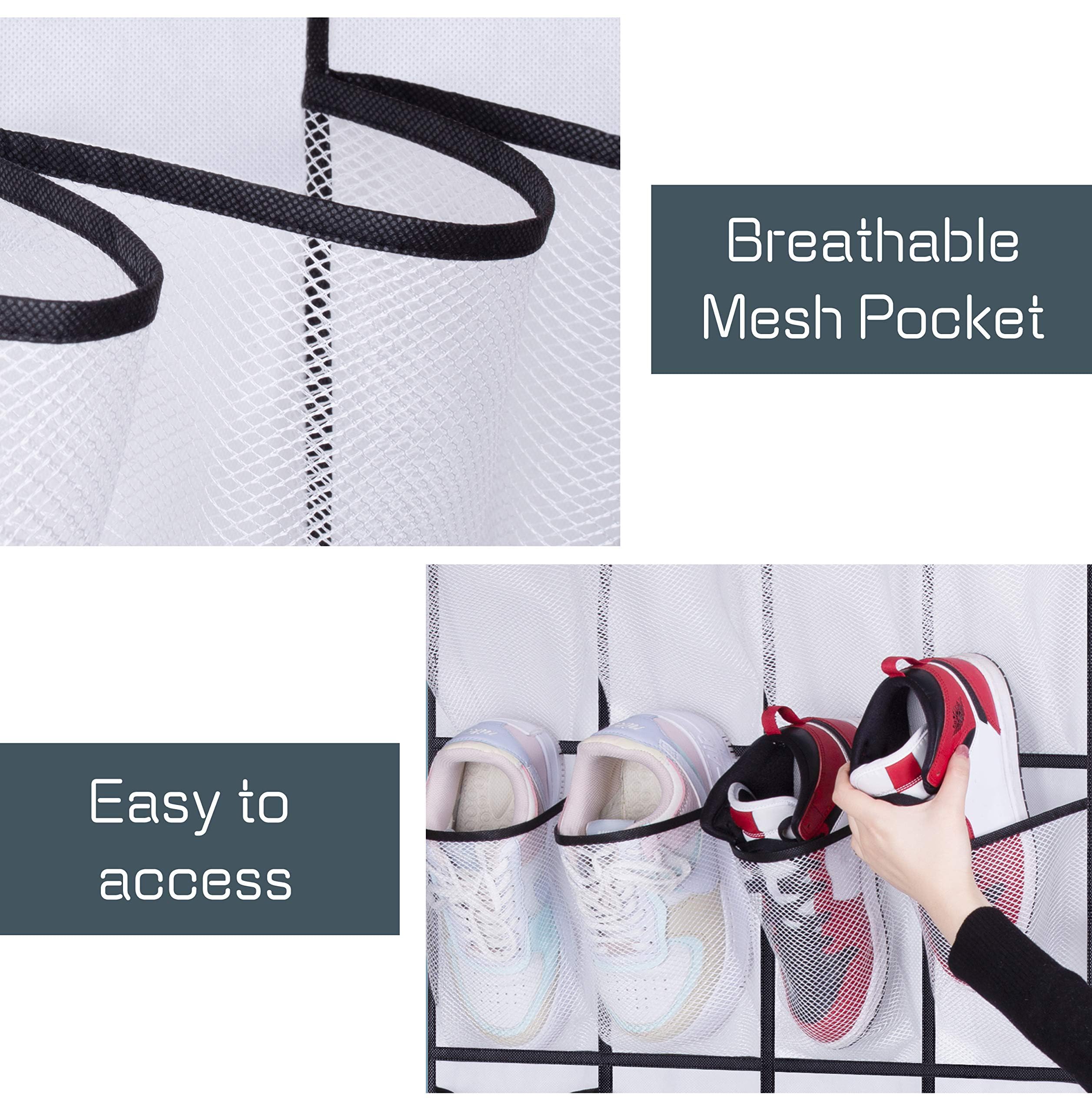 AOODA 28 Large Mesh Pockets Over The Door Shoe Organizer - Space Saving Hanging Shoe Rack for Sneakers, Sandals & Flip Flops - Perfect for Closet, Bedroom, Dorm & Entryway Storage (White)