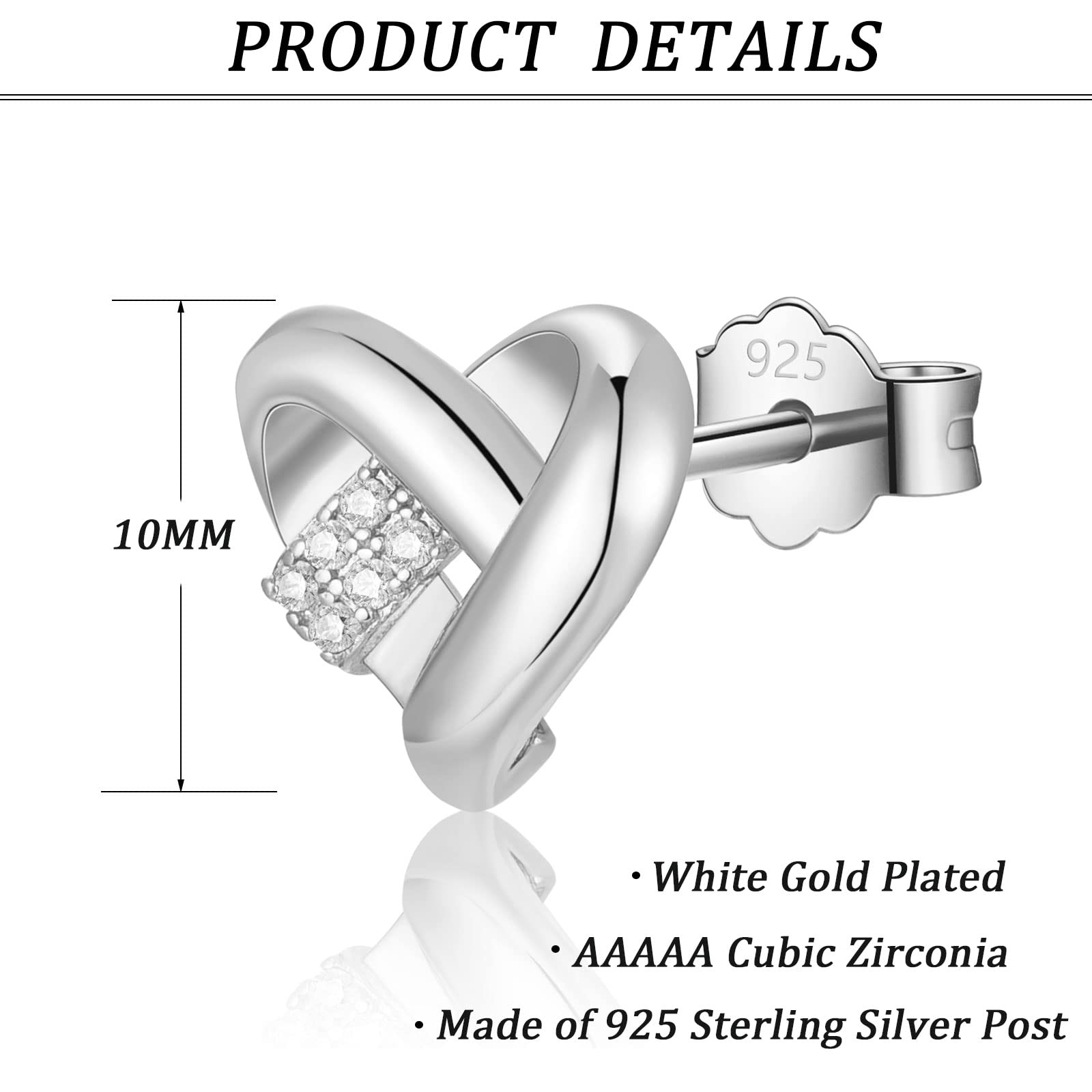 925 Sterling Silver Heart Stud Earrings for Women - Cubic Zirconia CZ Stud Earrings, 10mm Valentine's Day Birthday Christmas Gift for Her - Perfect for Date Night, Anniversary & Special Occasions
