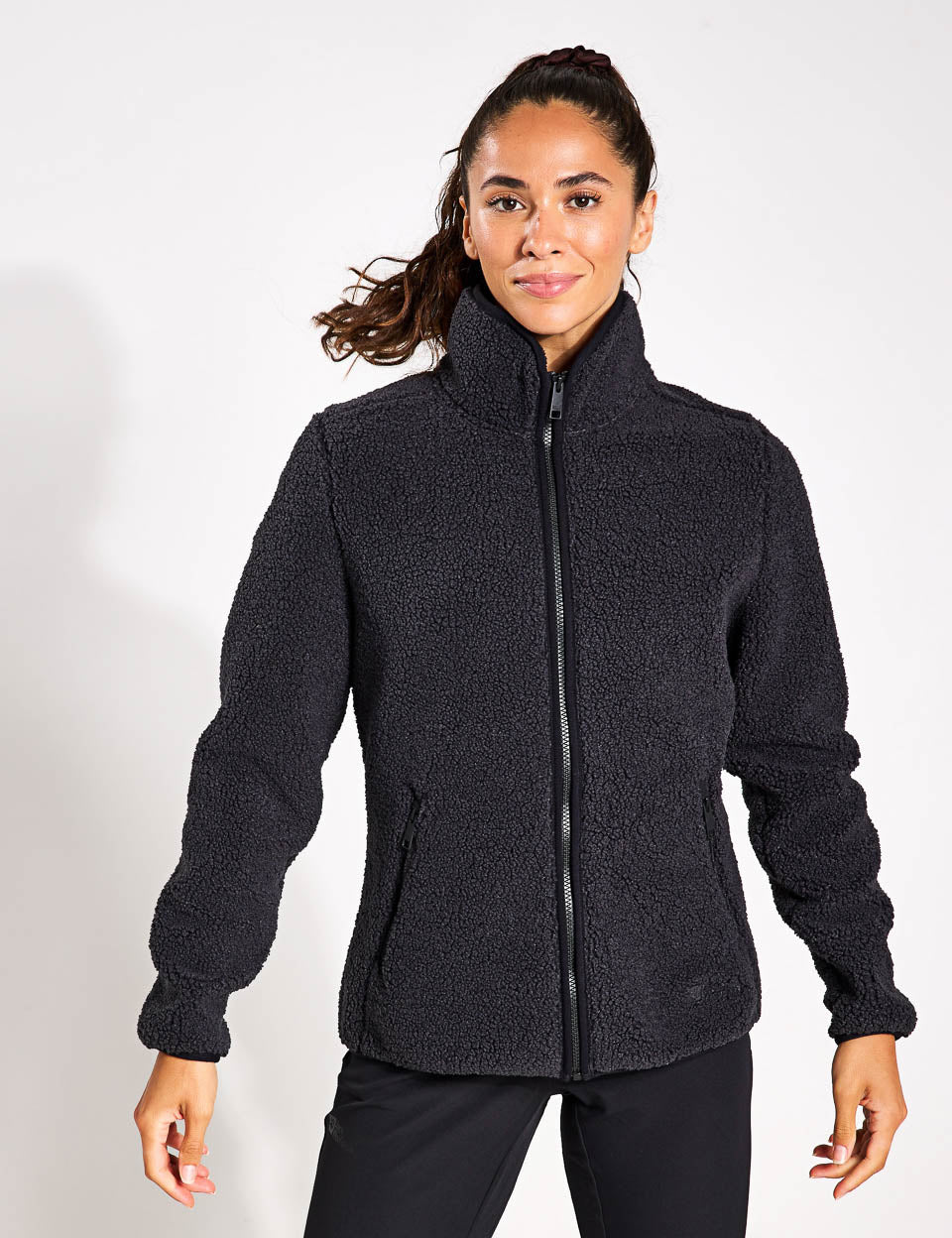 High Curl Jacket for Women - Stylish Black Winter Coat with Stand Collar | Warm Windproof Outerwear for Cold Weather, Hiking & Outdoor Activities