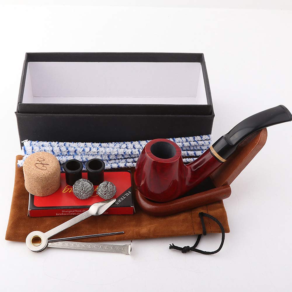 Premium Red Sandalwood Smoking Pipe Set with 8 Filtered Tobacco Pipes & Root Canal Cleaner - Elegant Gift Box for Pipe Enthusiasts | Perfect for Relaxation, Meditation & Collector's Display