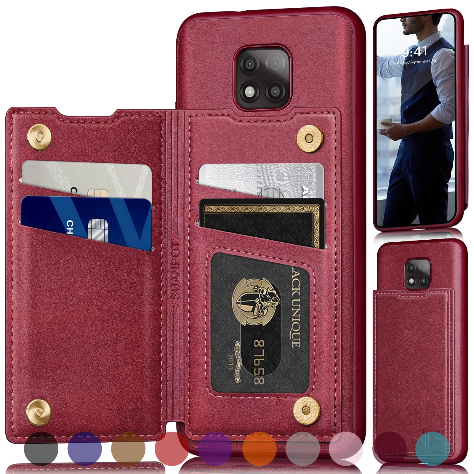 RFID Blocking Wallet Case for Moto G Power 2021 - PU Leather Flip Cover with Credit Card Holder, Protective Phone Case for Men & Women (Red) - Perfect for Everyday Use, Travel & Secure Contactless Payment Protection