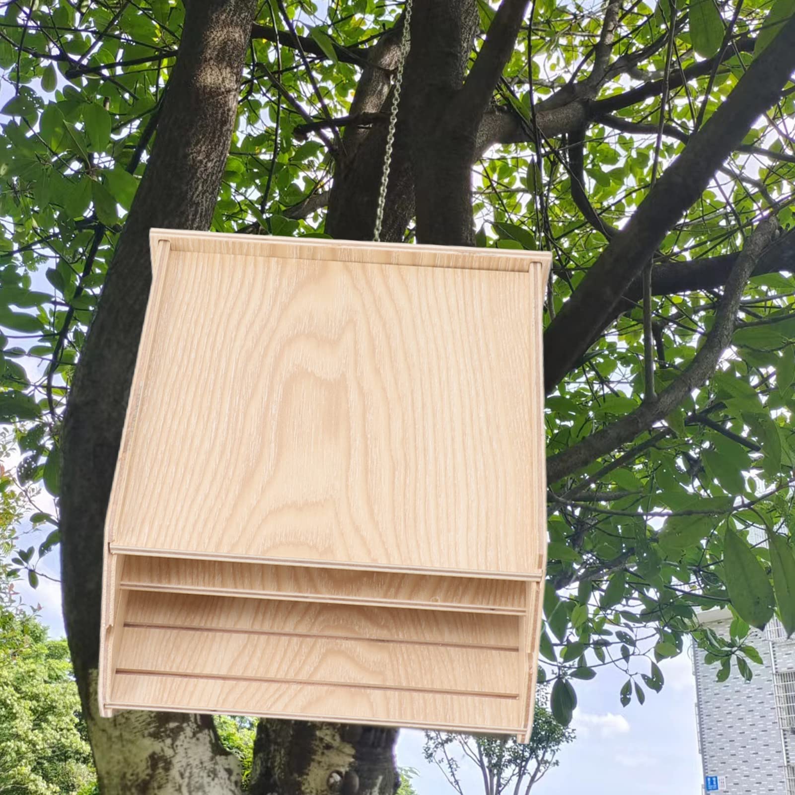 Natural Wooden Bat House for Backyard & Garden - Eco-Friendly Outdoor Bat Box with Anti-Rust Protection - Attract Bats for Natural Pest Control in Your Yard or Garden