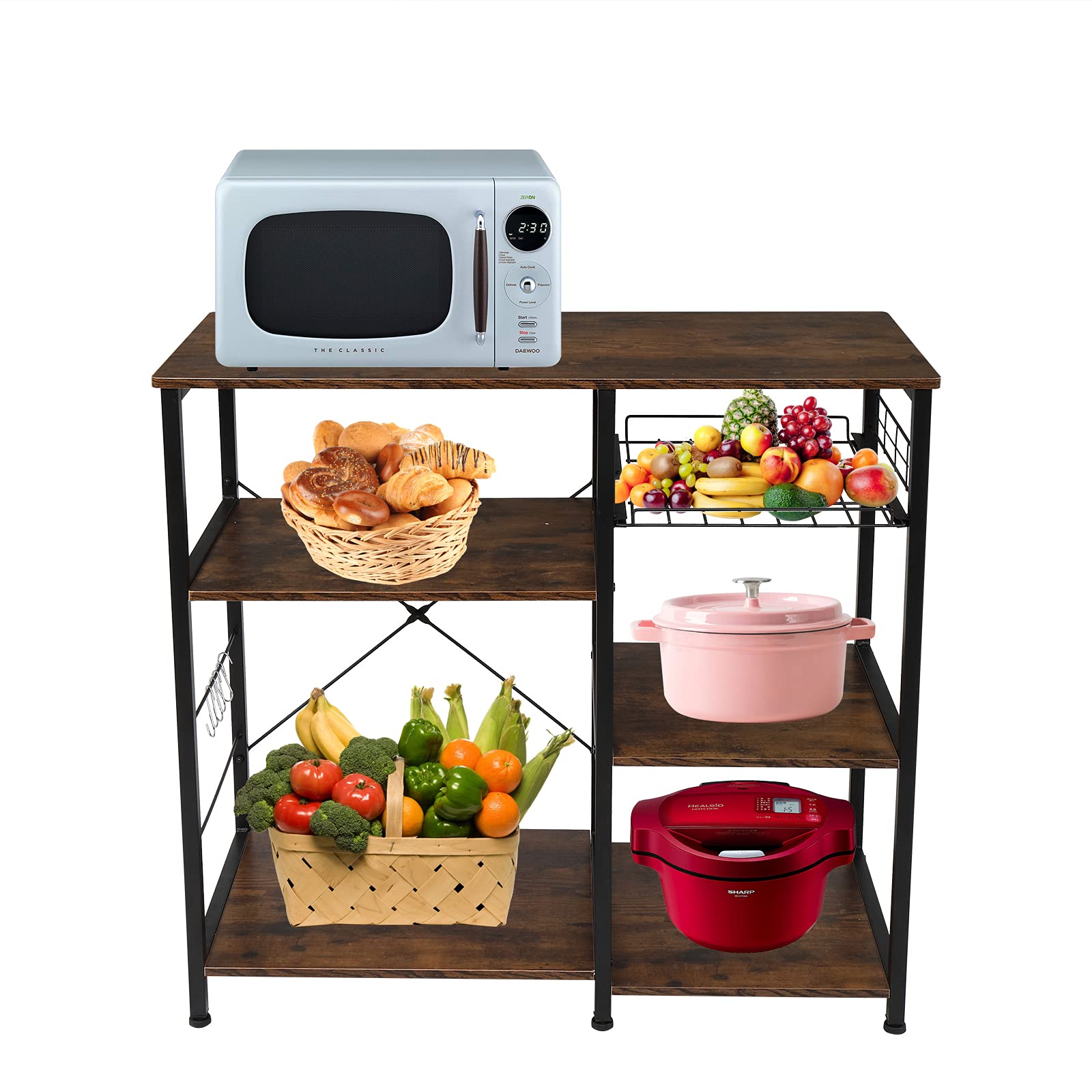 Vintage 3-Tier Industrial Kitchen Baker's Rack with Microwave Stand - Heavy Duty Storage Cart, Workstation Shelf for Baking, Cooking & Small Appliance Organization - Perfect for Home Kitchen, Restaurant & Bakery Use