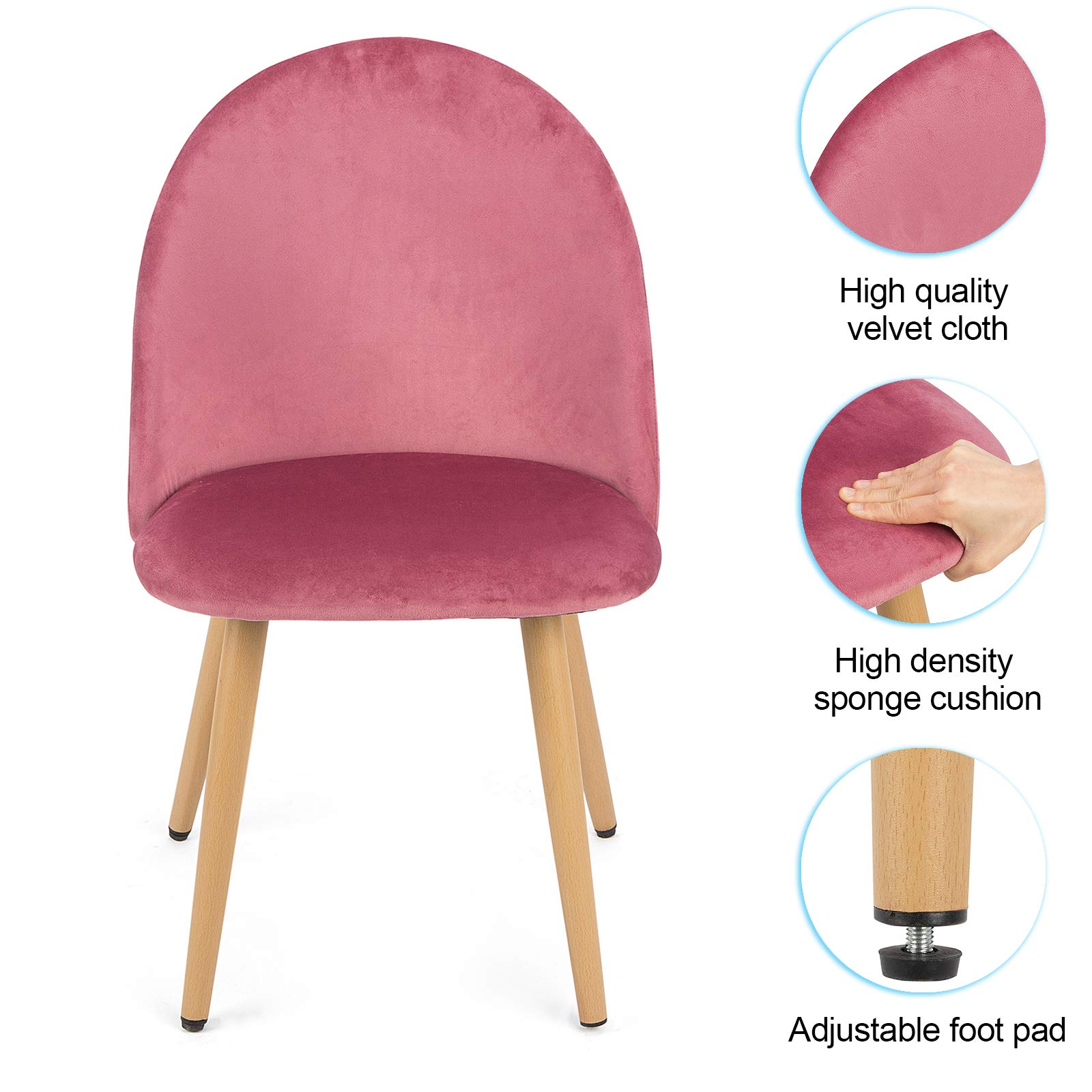 4-Piece Fabric Dining Chair Set with Wooden & Metal Legs - Comfortable Kitchen, Living Room, Lounge Chairs for Dining & Bedroom - Soft Pink Home Decor | Perfect for Family Meals, Entertaining Guests & Relaxing