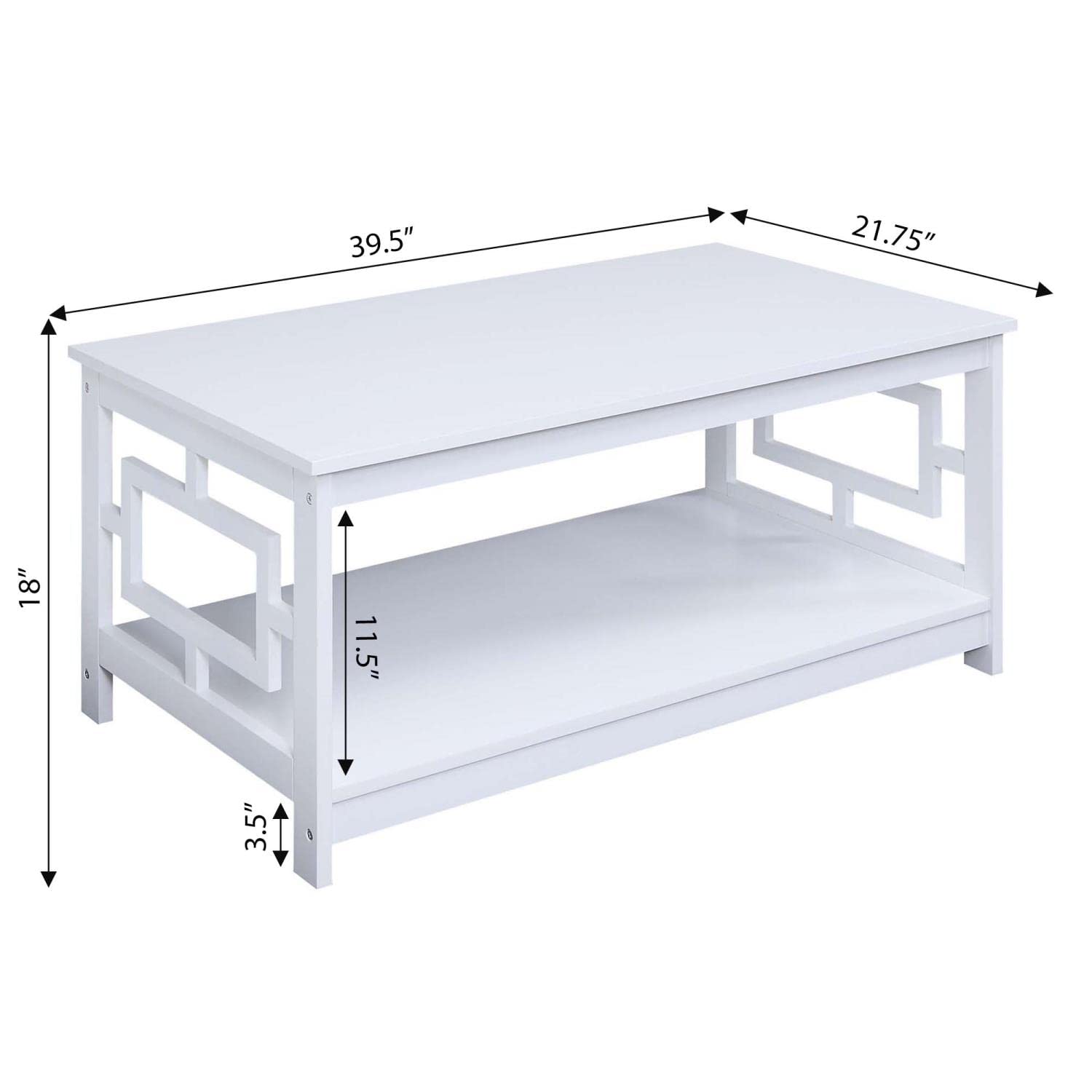 Modern White Town Square Coffee Table with Shelf - Stylish Living Room Center Table for Home Decor & Storage