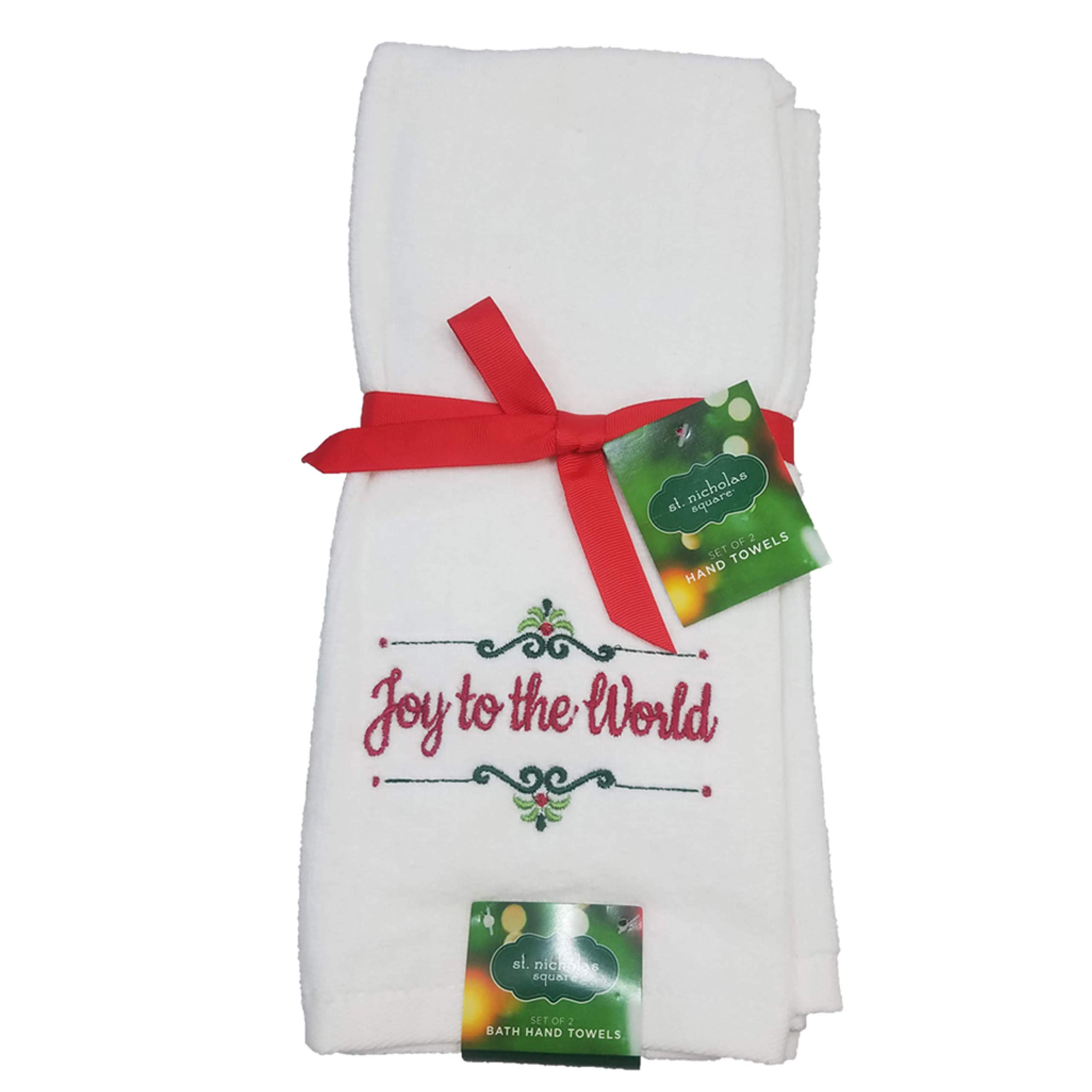 Personalized Christmas Monogrammed Hand Towels for Kitchen & Bathroom - Joy to The World Design - Perfect for Holiday Decor & Gift Giving