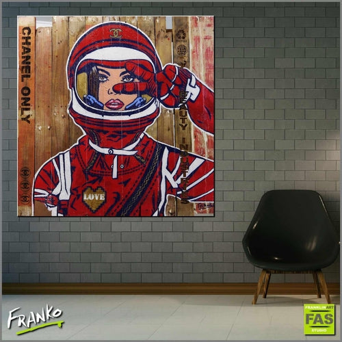 Red Cadet 117x117cm Industrial Style Recycled Pallet Pop Art Painting - Modern Wall Decor for Living Room, Bedroom & Office Spaces