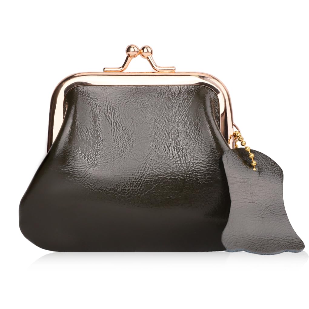 Oyachic Genuine Leather Coin Purse & Cash Holder - Compact Wallet Clutch with Secure Clasp for Men & Women (Green) - Perfect for Travel, Makeup Organizer & Everyday Essentials