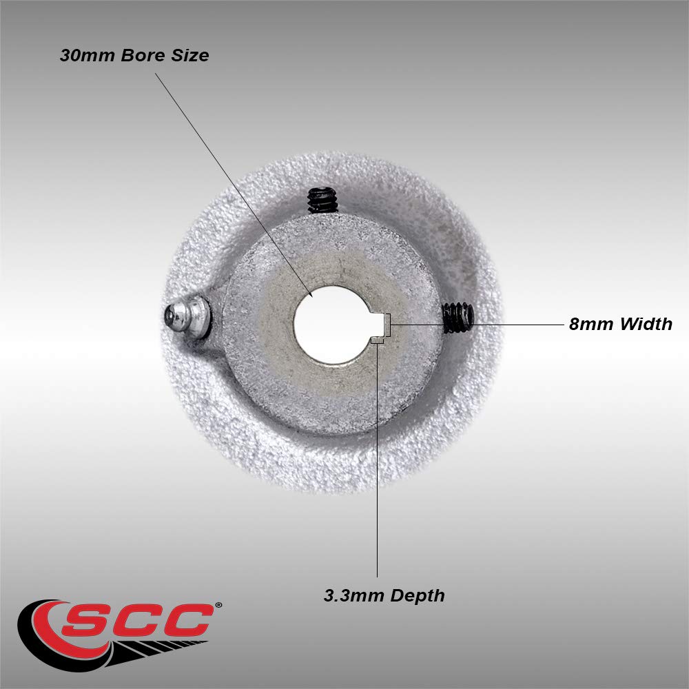 8x3 Inch Rubber Tread Cast Iron Keyed Drive Wheel - 30mm Plain Bore with Two 5/16