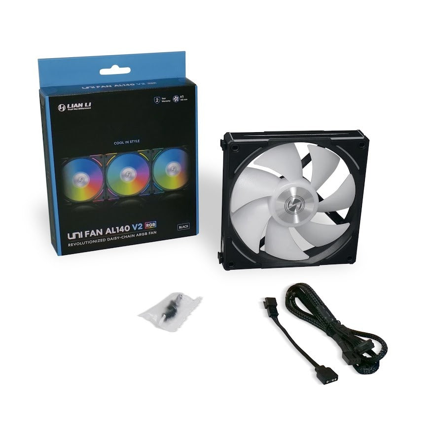 Lian Li UNI FAN AL V2 140mm RGB PWM PC Cooling Fan - High Performance, Quiet, Black/White (UF-AL140V2) - Perfect for Gaming PC, Case Cooling & Custom Builds