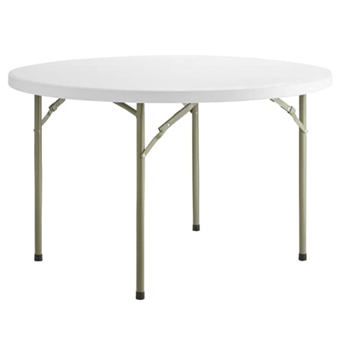PRO&Family 5-Pack 48-Inch Round Heavy-Duty Granite White Plastic Folding Table - Portable Foldable Desk for Office, Camping, Outdoor Dining, Bistro & Home Use