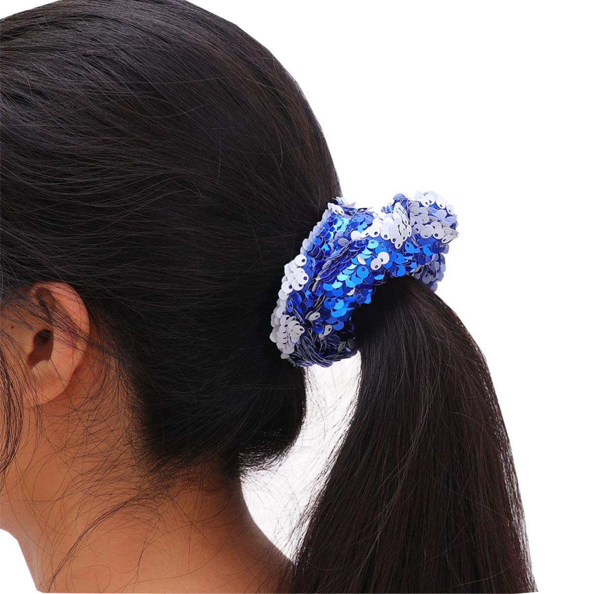 Sparkly Glitter Sequin Hair Scrunchies - Elastic Ponytail Holders & Hair Ties for Women & Girls (Blue) | Perfect for Parties, Weddings, and Everyday Hair Accessories
