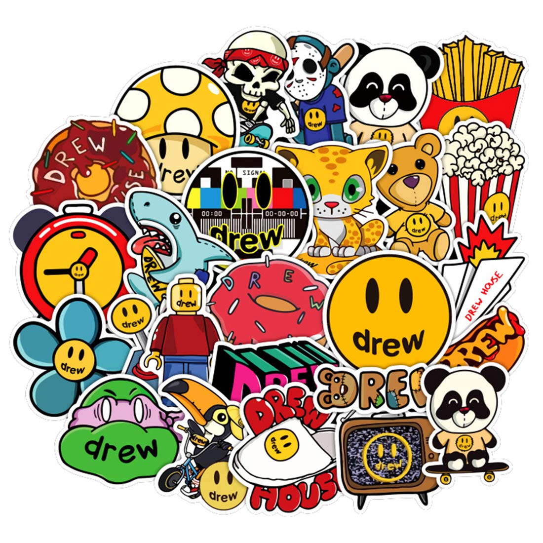 50Pcs Drew House Brand Logo Stickers - Waterproof Vinyl Decals for Water Bottles, Laptops, Cars, Motorcycles & More - Cool Graffiti Patches for Skateboards, Luggage, Guitars & DIY Crafts (Trendy Streetwear Style)