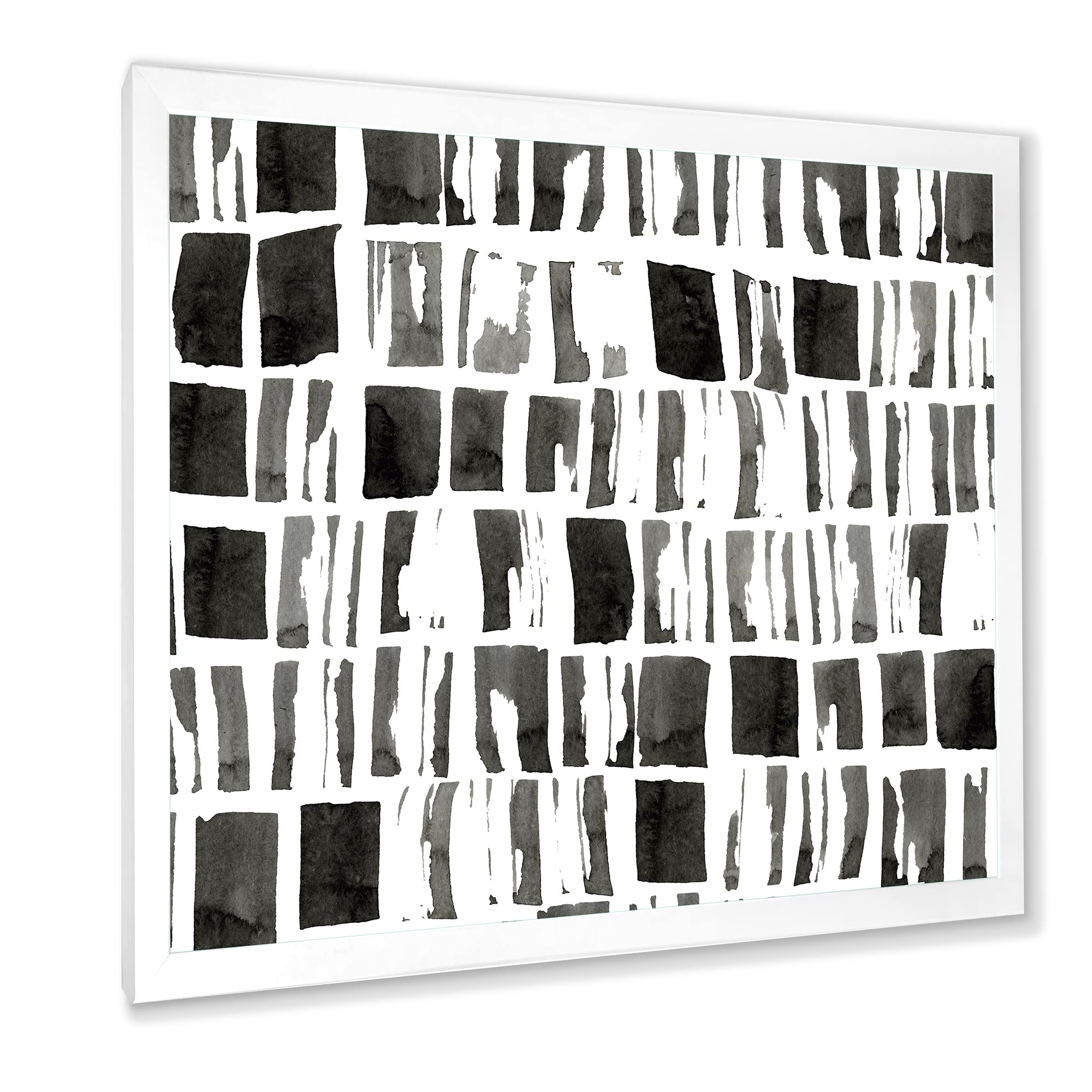 DesignQ Abstract Monochrome Bricks Modern Framed Wall Art - Contemporary Home & Office Decor for Living Room, Bedroom, Dining Area