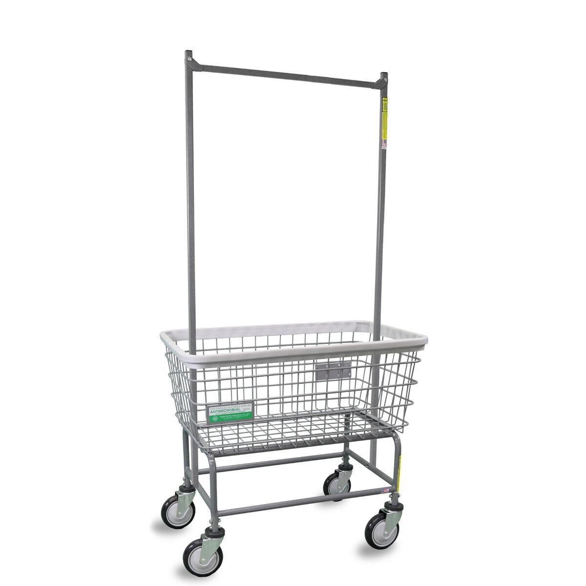 Antimicrobial Large Capacity Laundry Cart with Double Pole Rack - Heavy Duty Rolling Hamper for Hospital, Hotel & Home Use