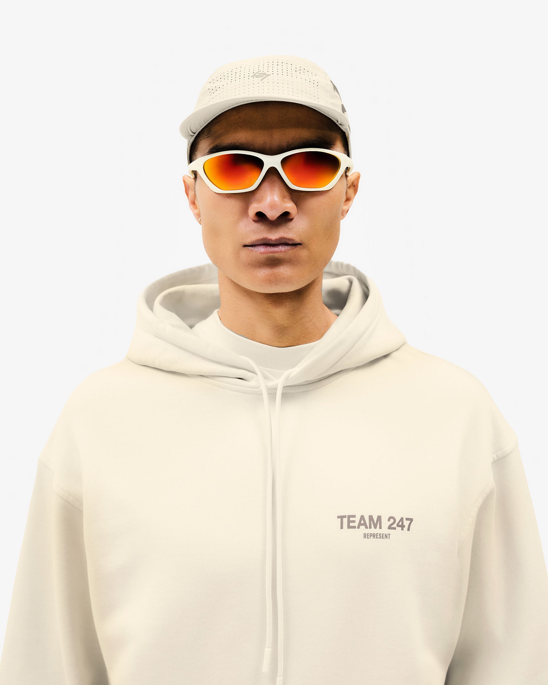 Team 247 Oversized Hoodie - Cream Color Unisex Pullover Sweatshirt for Men & Women | Cozy Loungewear, Casual Streetwear, Athleisure Outfit