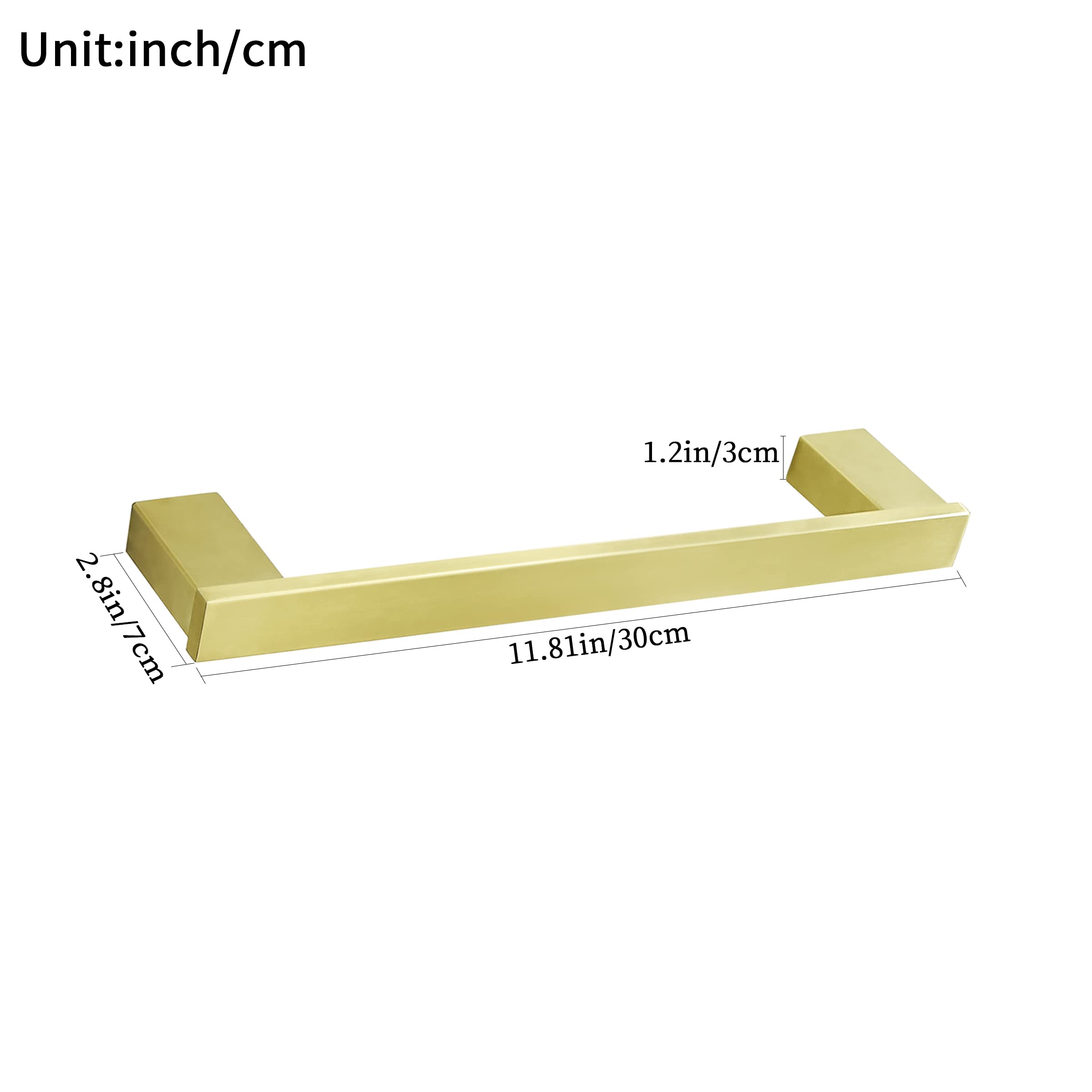 12 Inch Brushed Gold Towel Bar - Square Wall Mounted Stainless Steel Bathroom Towel Rack Holder for Bathroom, Kitchen, and Spa Decor - BATHSIR