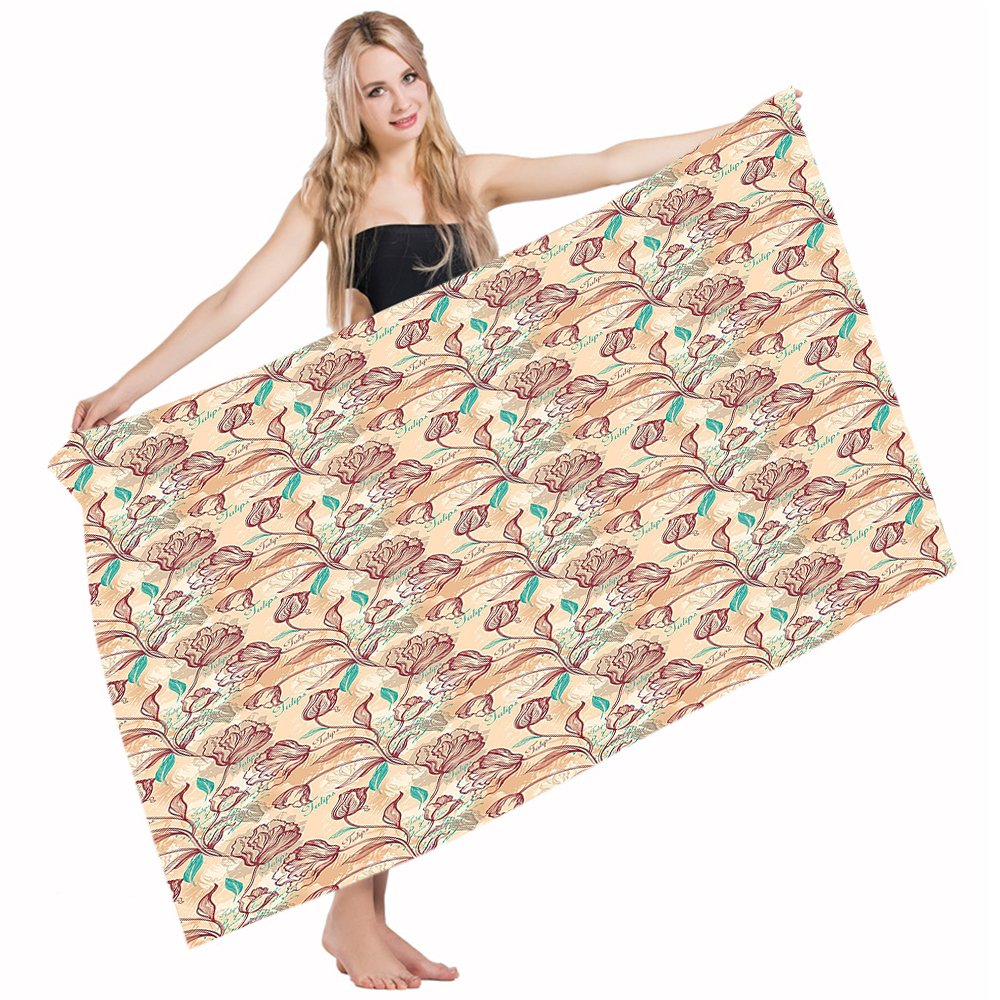 Premium Quick-Drying Bath & Beach Towel Set - 32x64 Inch Cotton Polyester Blend for Home, Bathroom, Pool & Gym - Romantic Spring Blossom Design in Pale Sea Green & Ruby Peach - Perfect for Spa Days, Beach Vacations & Post-Workout Refresh