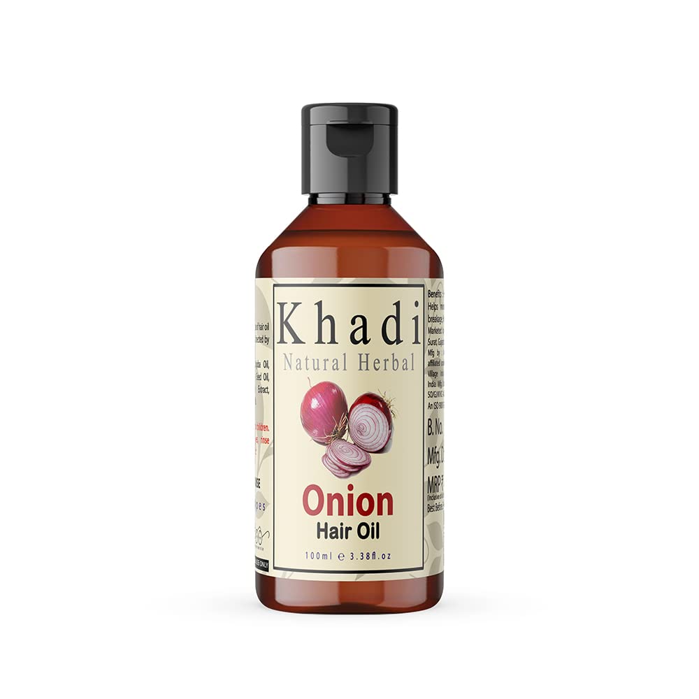 Khadi Natural Herbal Red Onion Hair Oil for Hair Growth & Scalp Care - Infused with Pure Coconut, Jojoba & Sesame Seed Oil - 100ml (Pack of 1) - Promotes Thicker, Longer Hair & Reduces Hair Fall - Perfect for Daily Hair Care Routine & Natural Hair Treatment