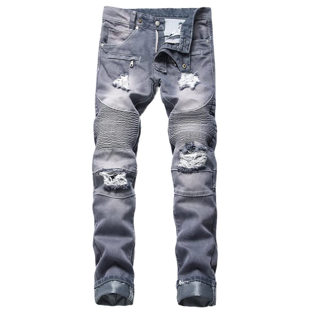 Kiioouu Men's Skinny Jeans - Cool Ripped Hole Distressed Slim Fit Straight Leg Denim Pants for Casual Wear | Perfect for Street Style, Night Out & Everyday Fashion