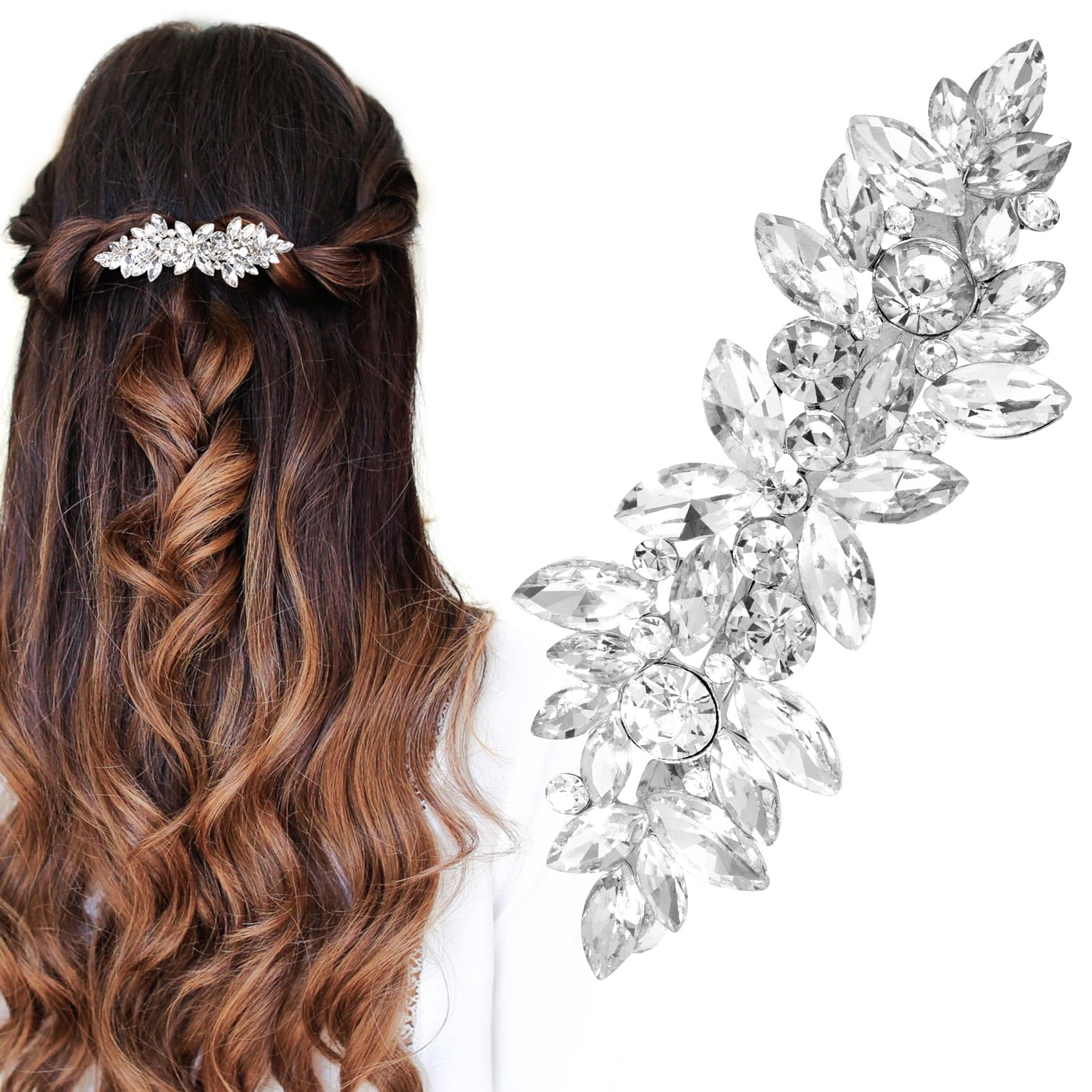 Sparkly Rhinestone Hair Clips for Women - Silver Crystal Barrettes for Wedding, Prom, Pageant & Formal Events - Decorative Hair Accessories for Bride & Thick Long Hair - Perfect for Bridal, Evening Gowns & Special Occasions