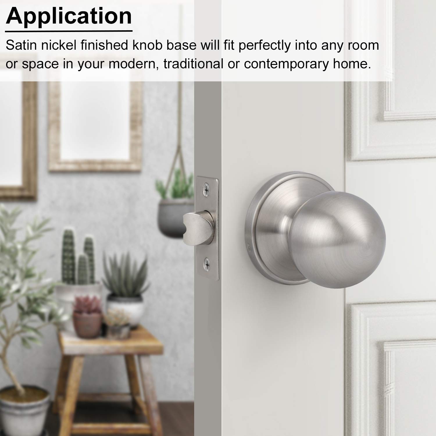 10 Pack Satin Nickel Round Ball Door Knobs - Classic Passage Hallway & Closet Door Handles, Non-Locking - Perfect for Bedrooms, Bathrooms & Interior Doors